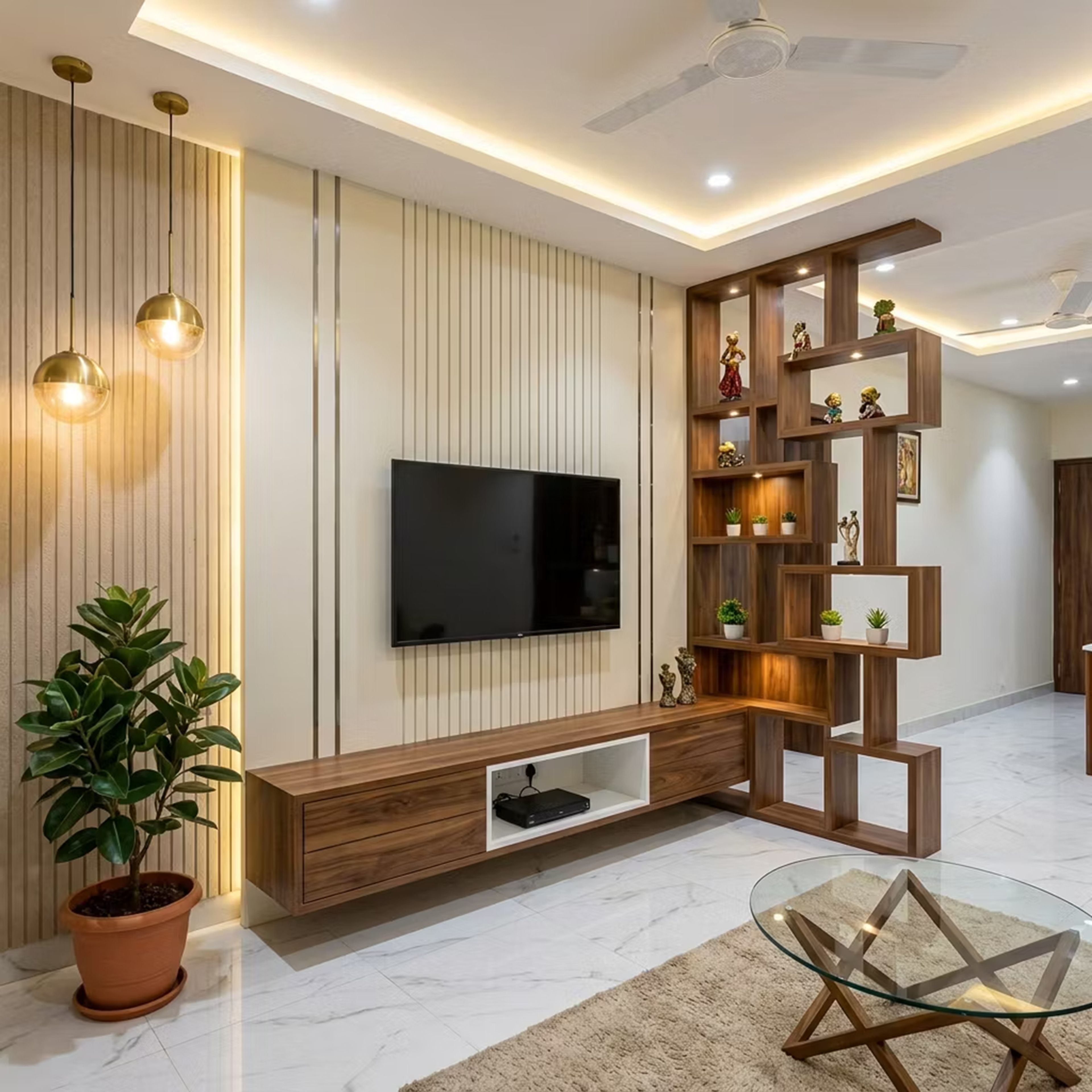 Contemporary Rectangular Gypsum False Ceiling Design with Painted Finish
