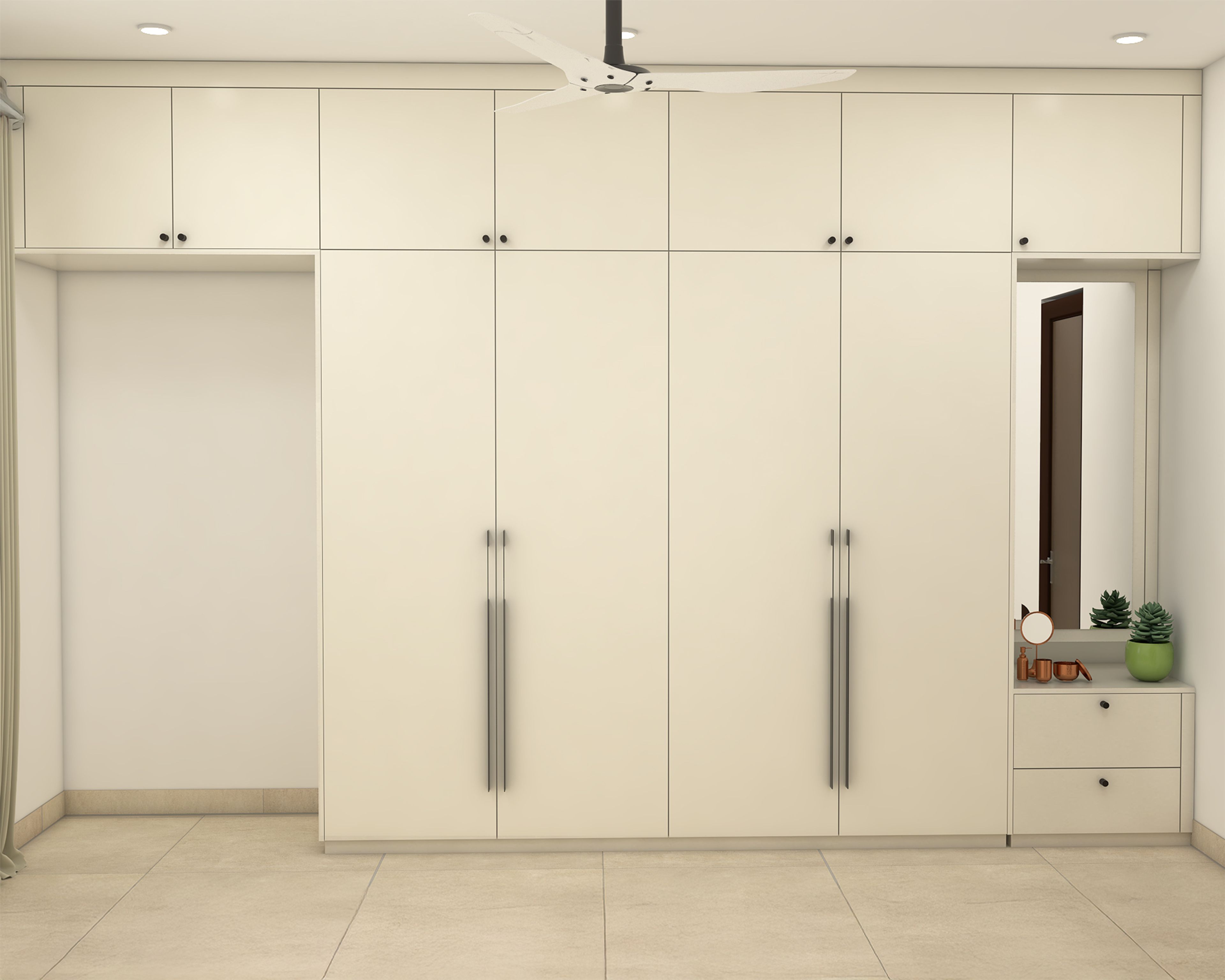 White Swing Wardrobe Design with Built-in Dresser Unit