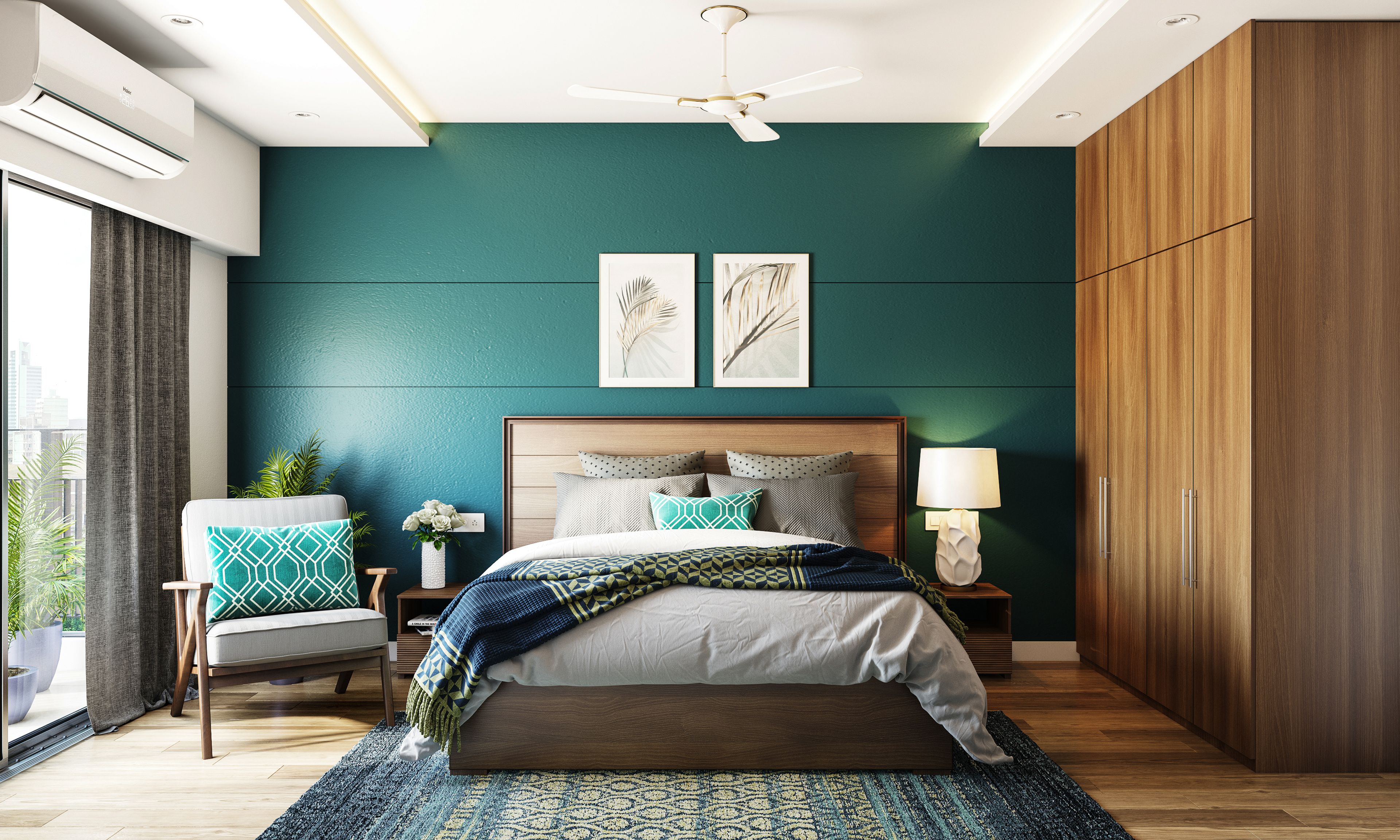 Contemporary Themed Compact Sized Master Bedroom Design