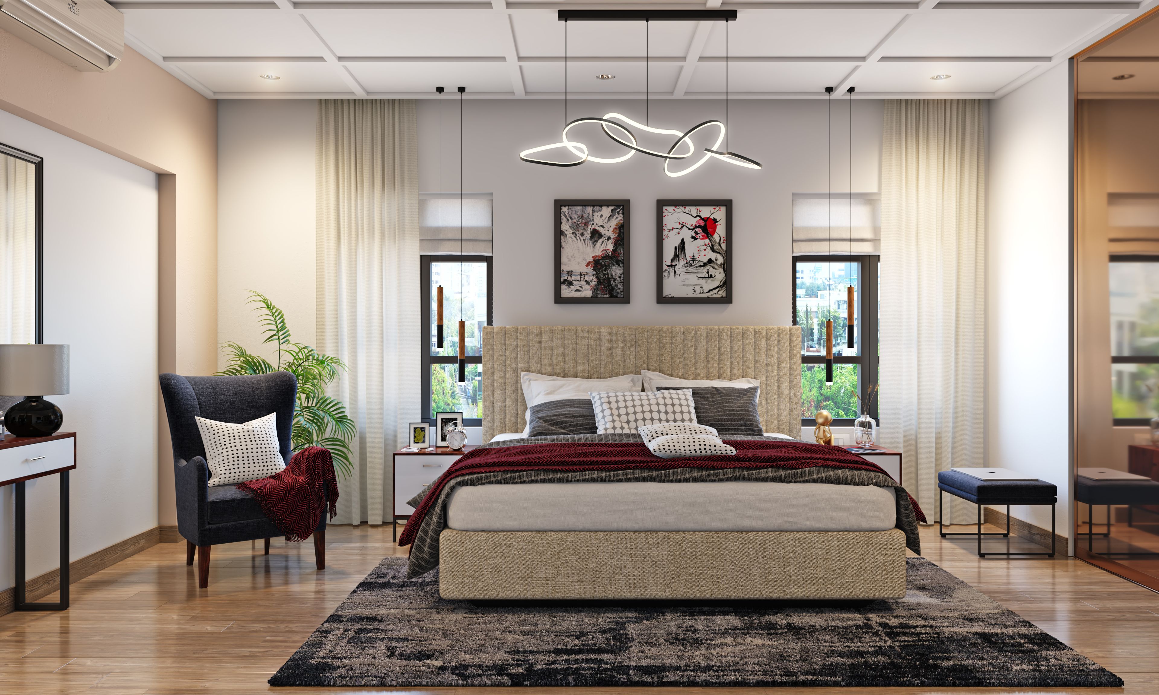 Modern Styled Spacious Master Bedroom Design