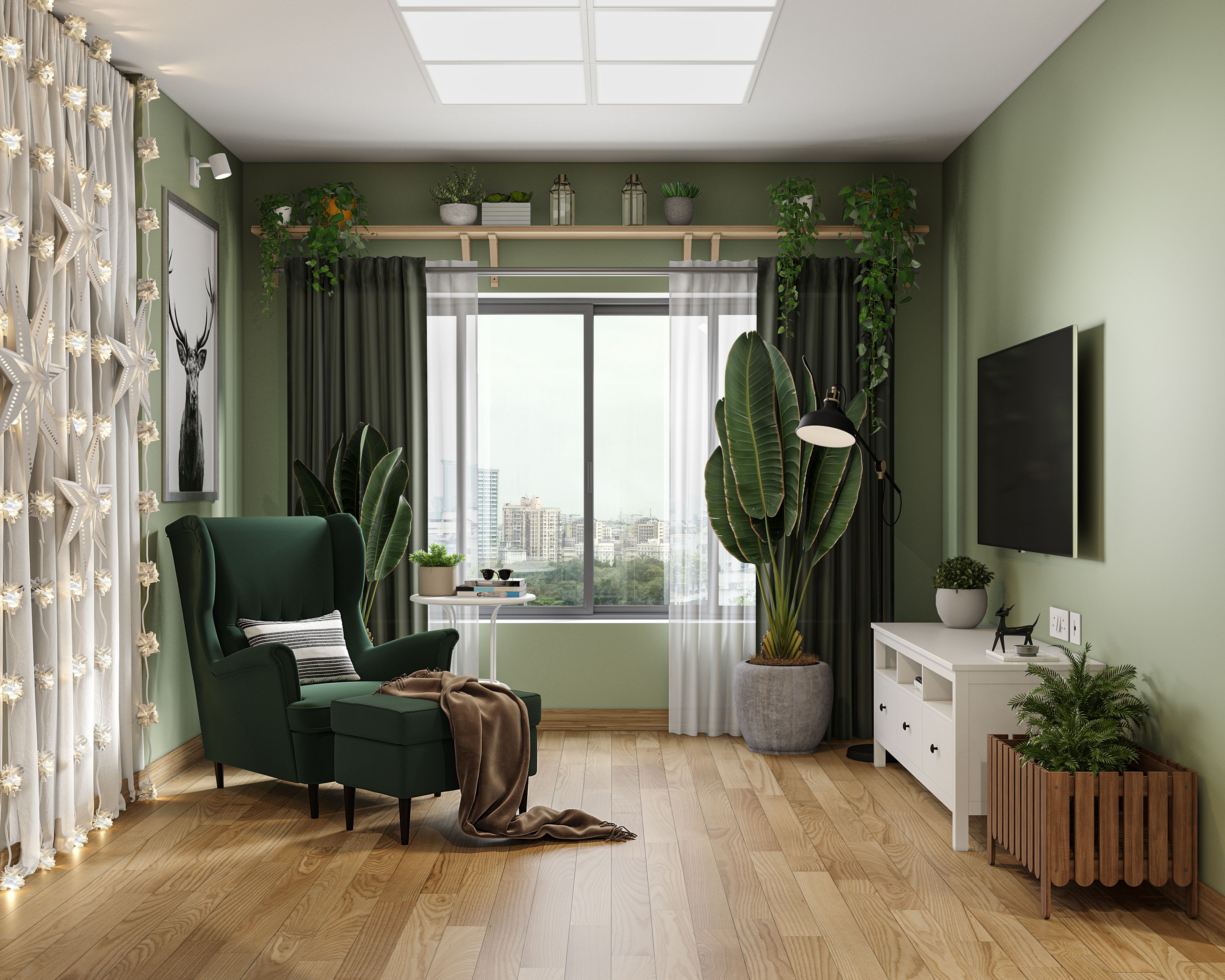 Wooden Oak Floor Tile Design - Livspace