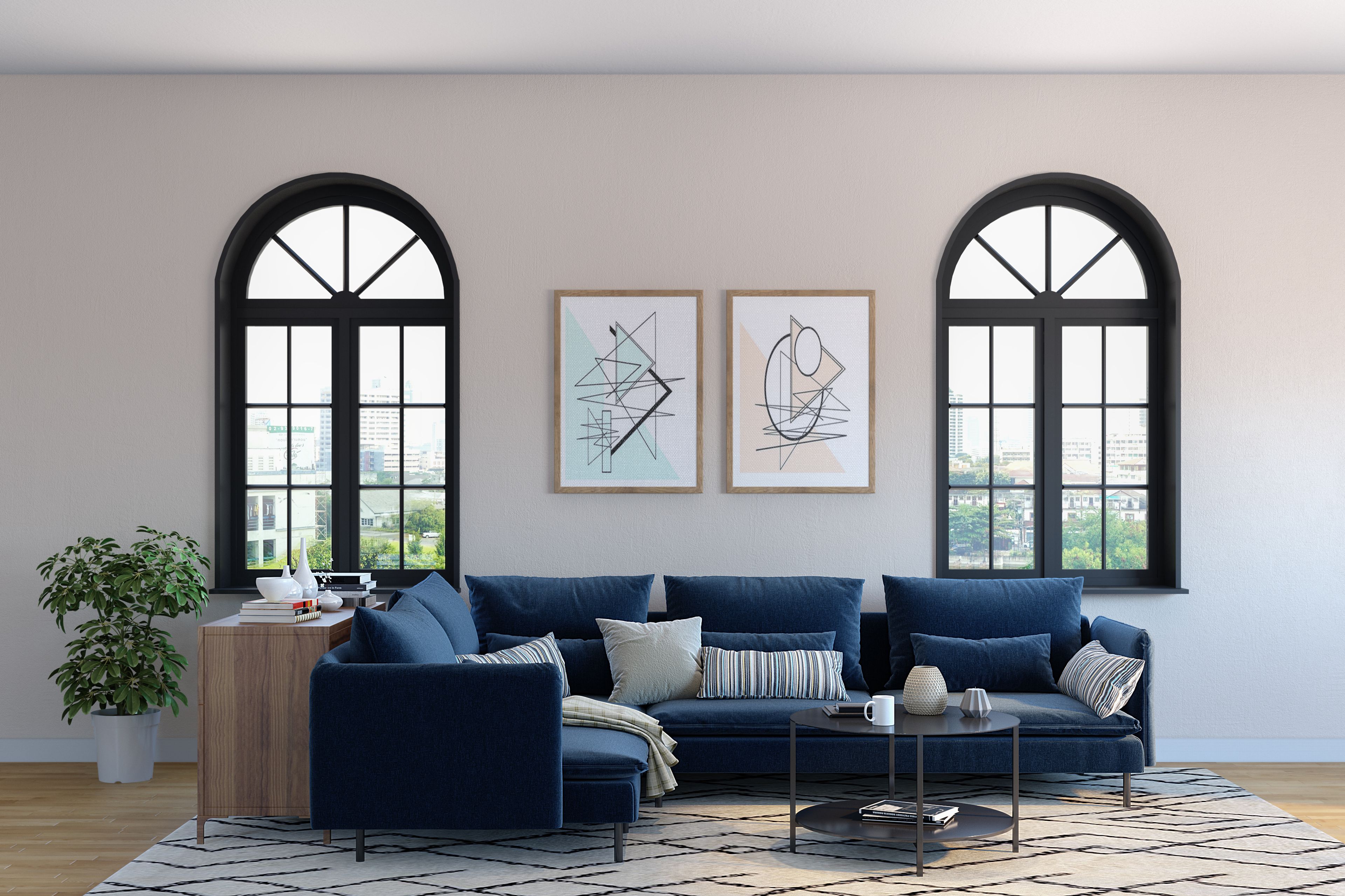 Contemporary Living Room Design With Blue Seater