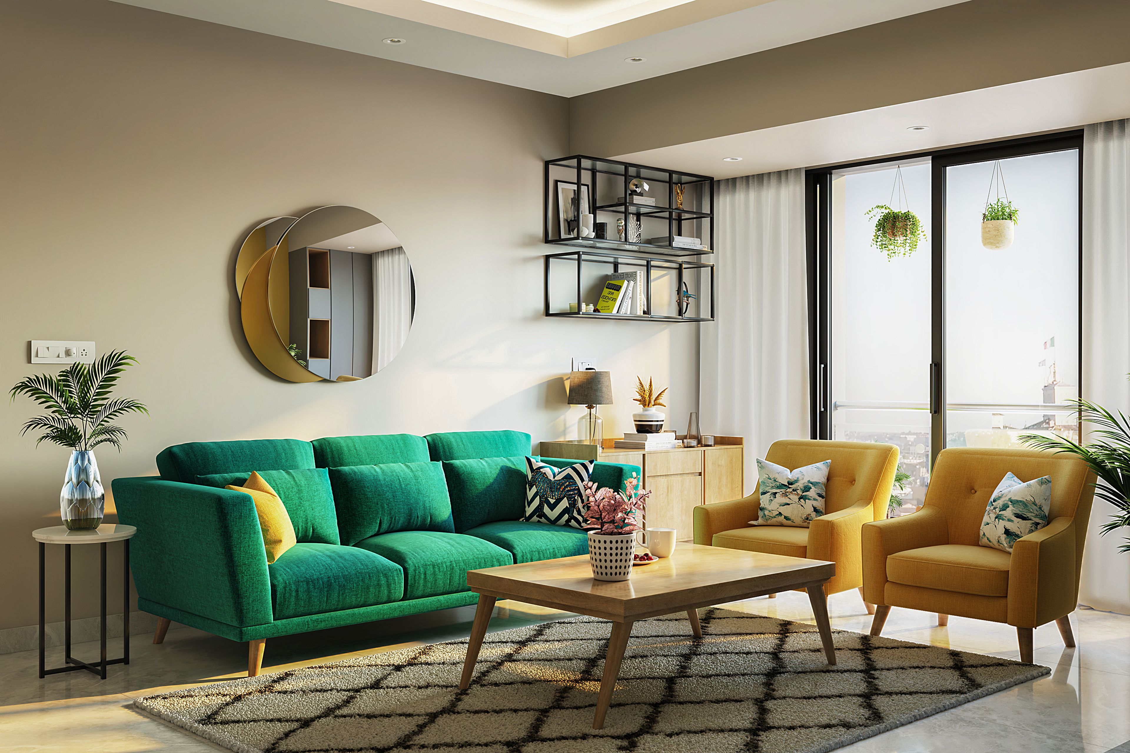 Modern Green And Yellow Living Room Design