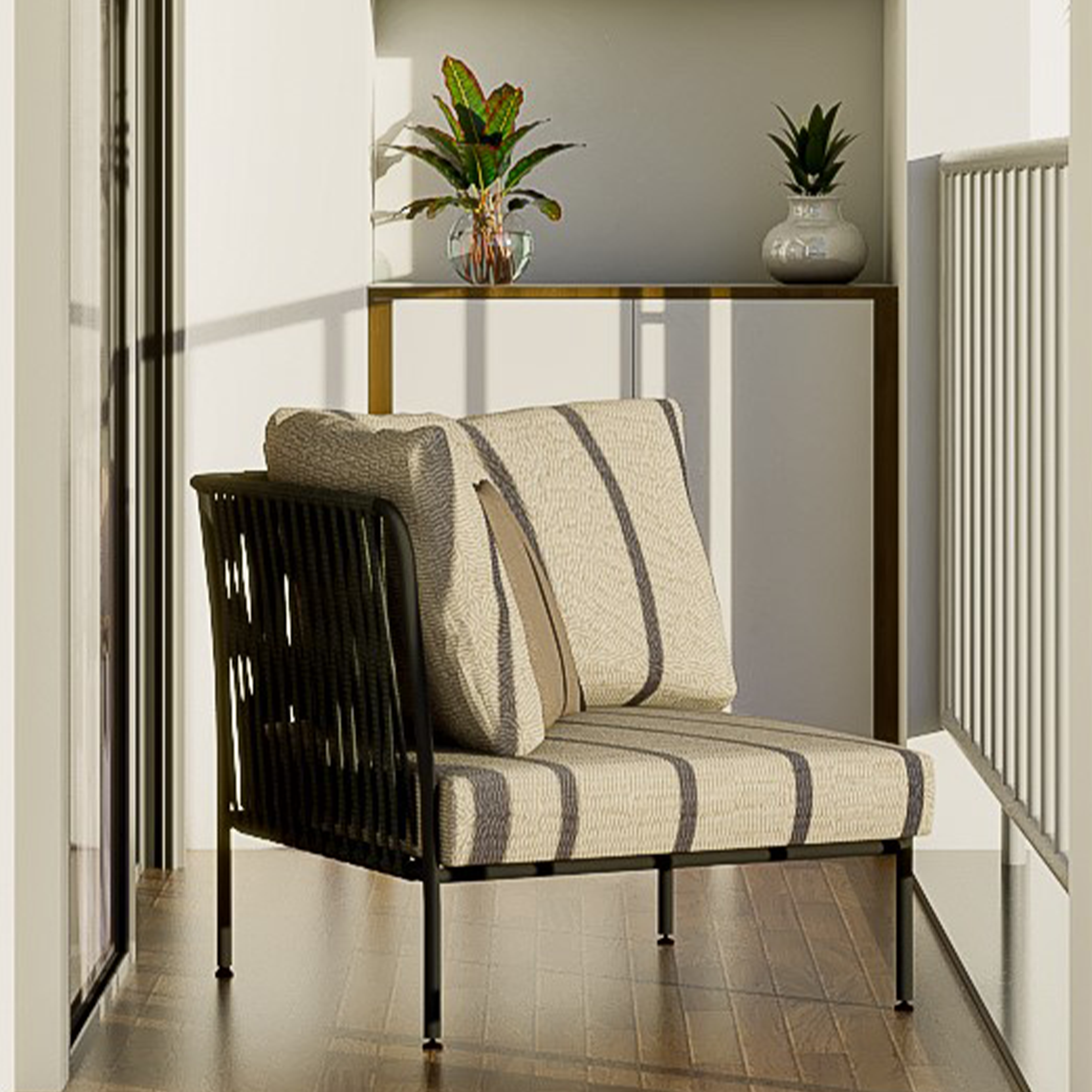 Modern Compact Balcony Design With Accent Chairs