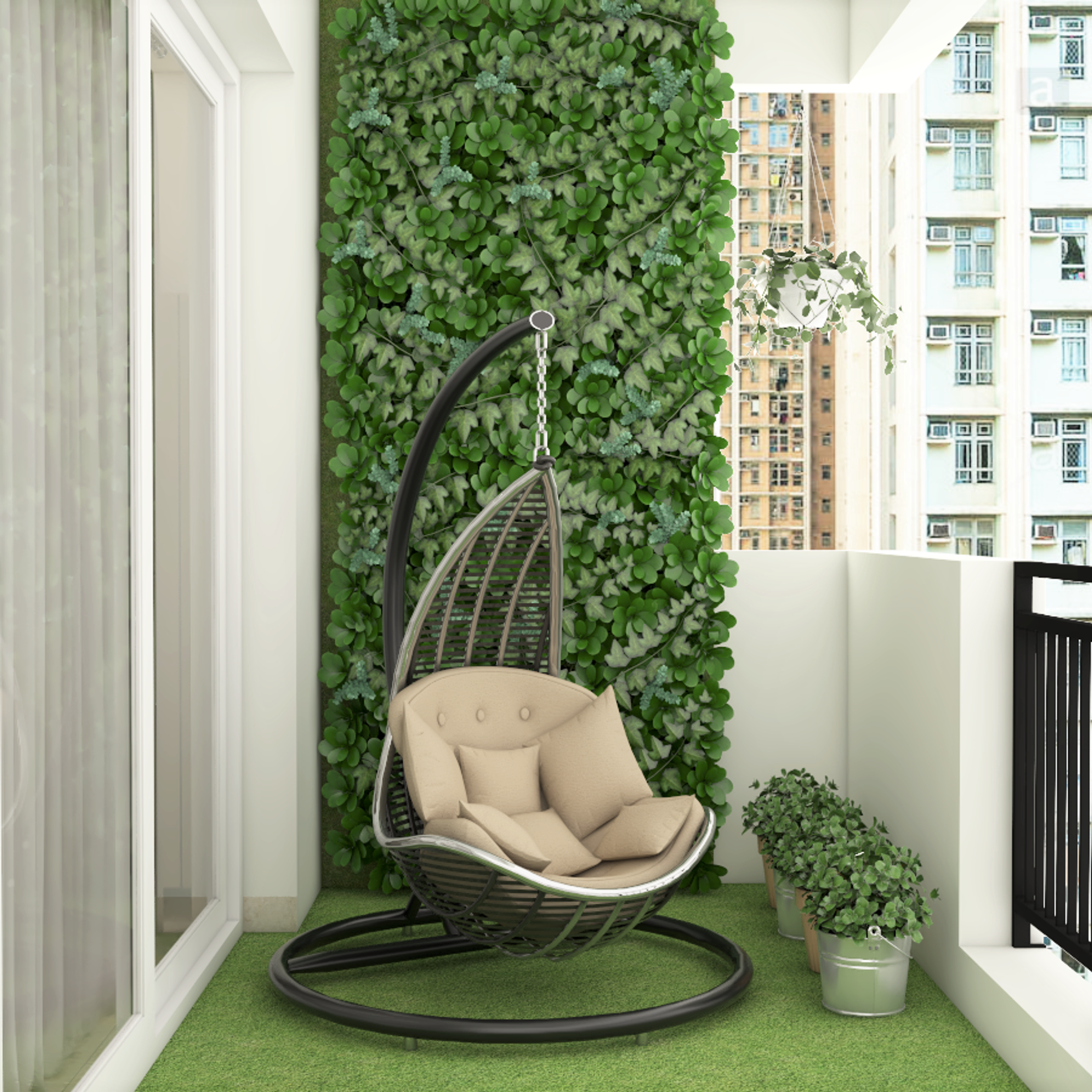 Half Open Compact Modern Balcony Design with Swing Chair
