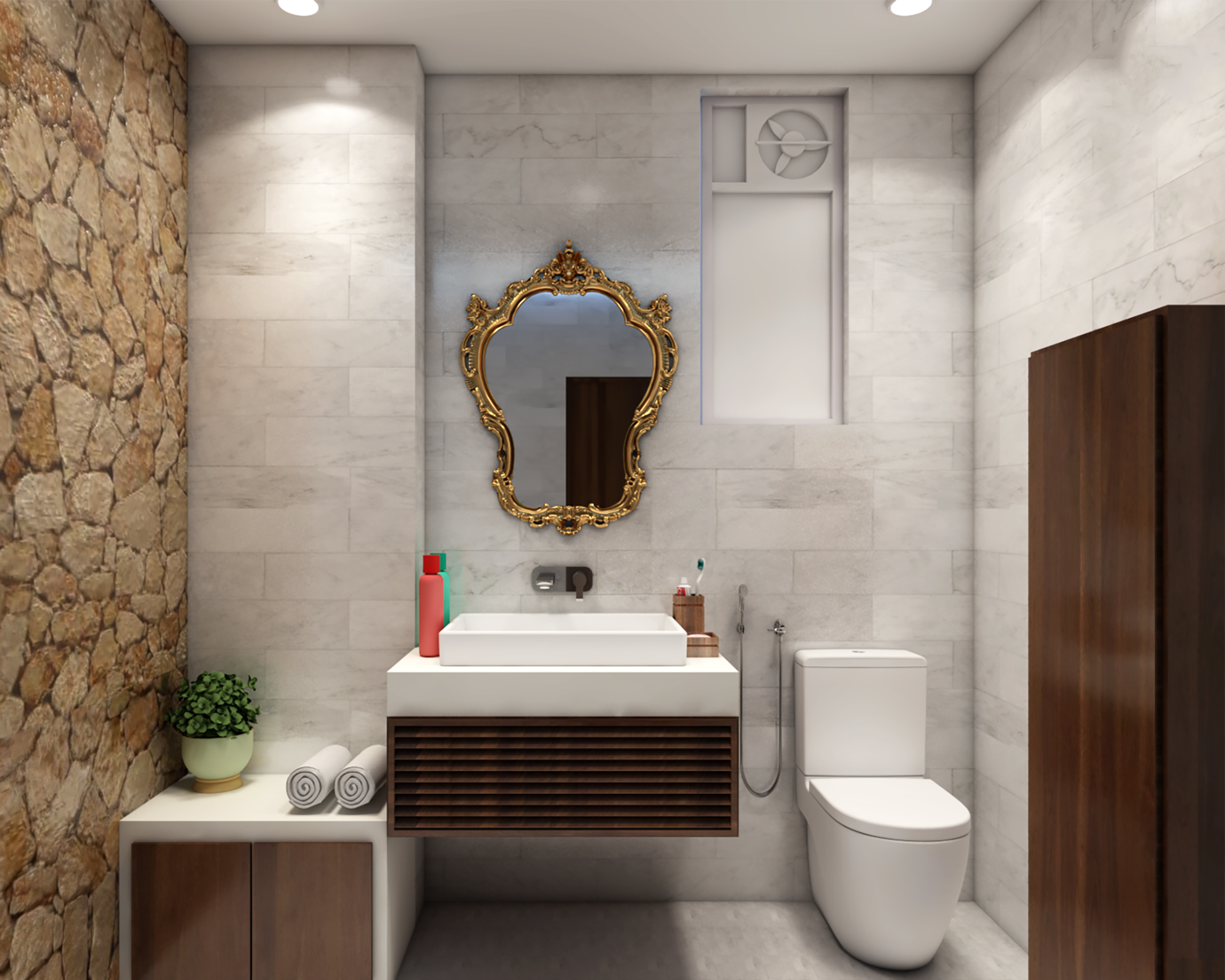 Stone Textured Modern Bathroom Design