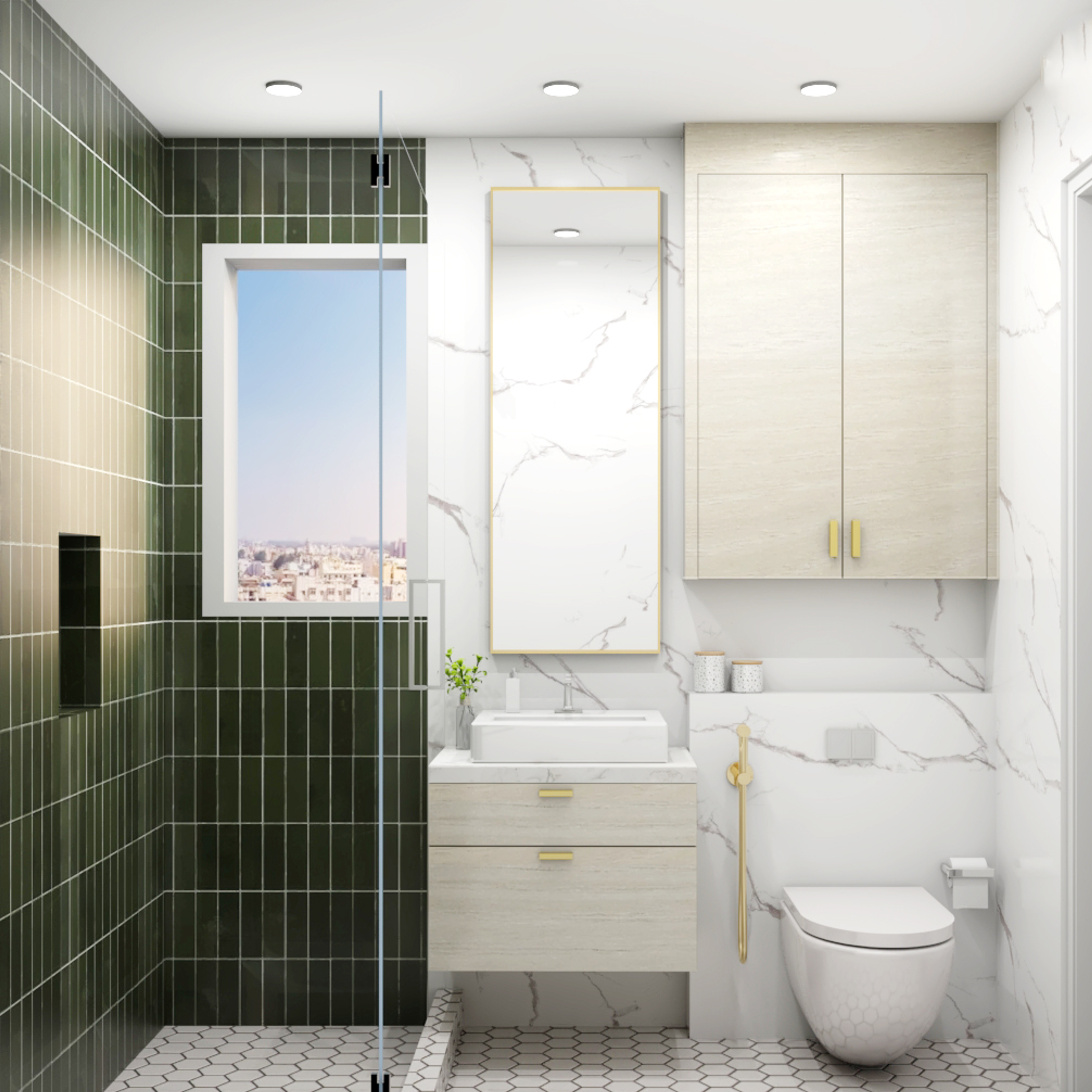 Modern Green-White Themed Bathroom Design