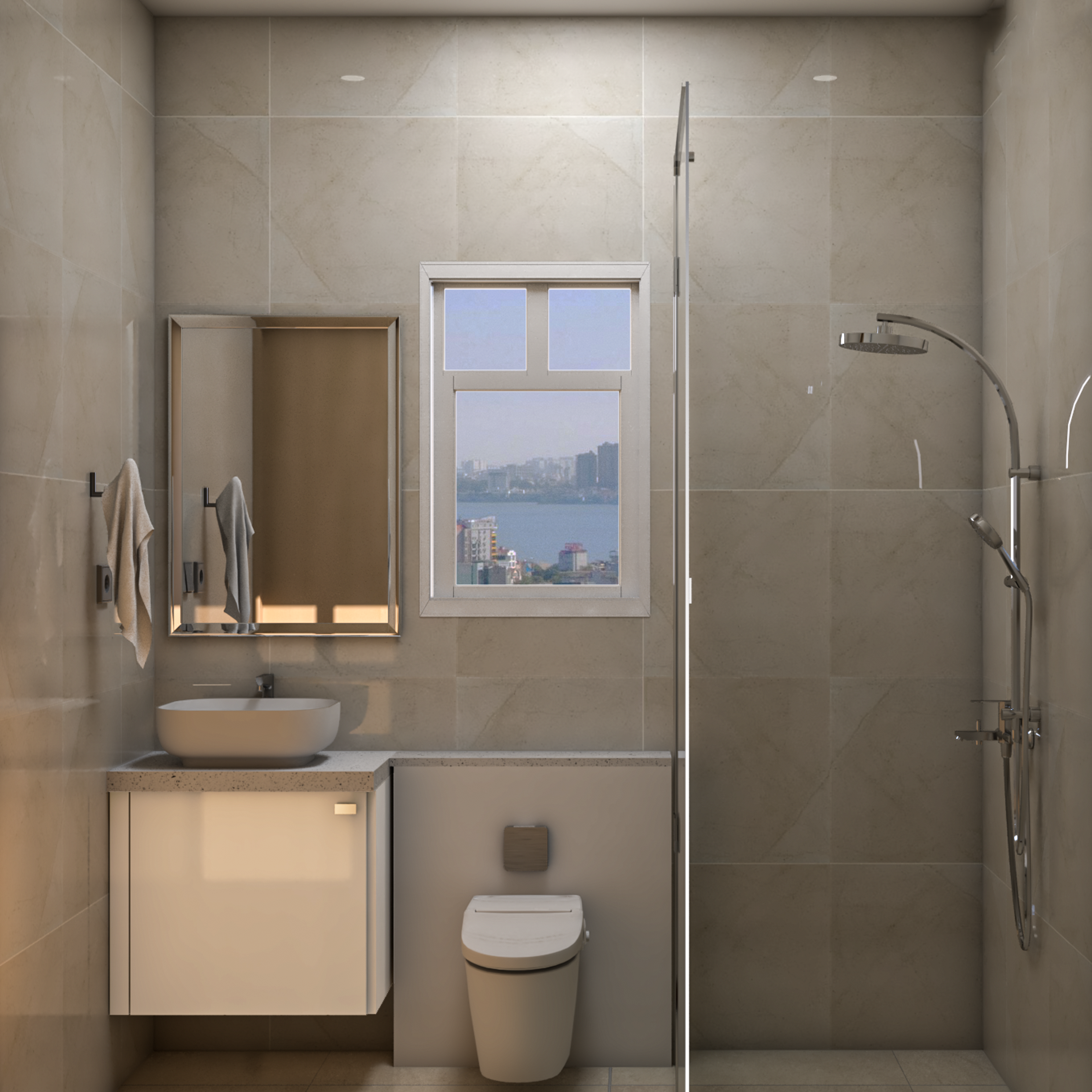 Modern Compact Bathroom With Subtle Colour Theme