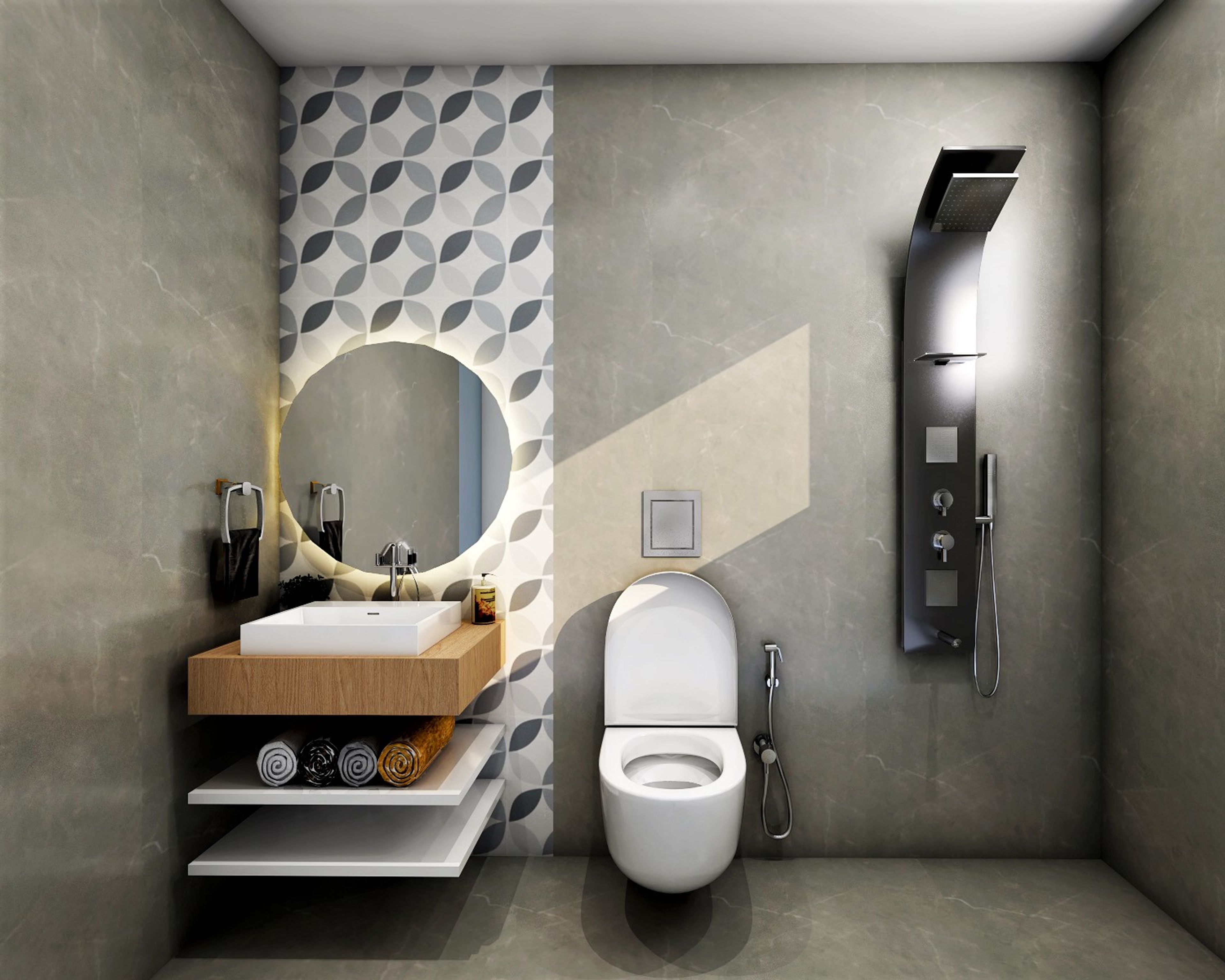 Modern Spacious Bathroom With Grey Interiors
