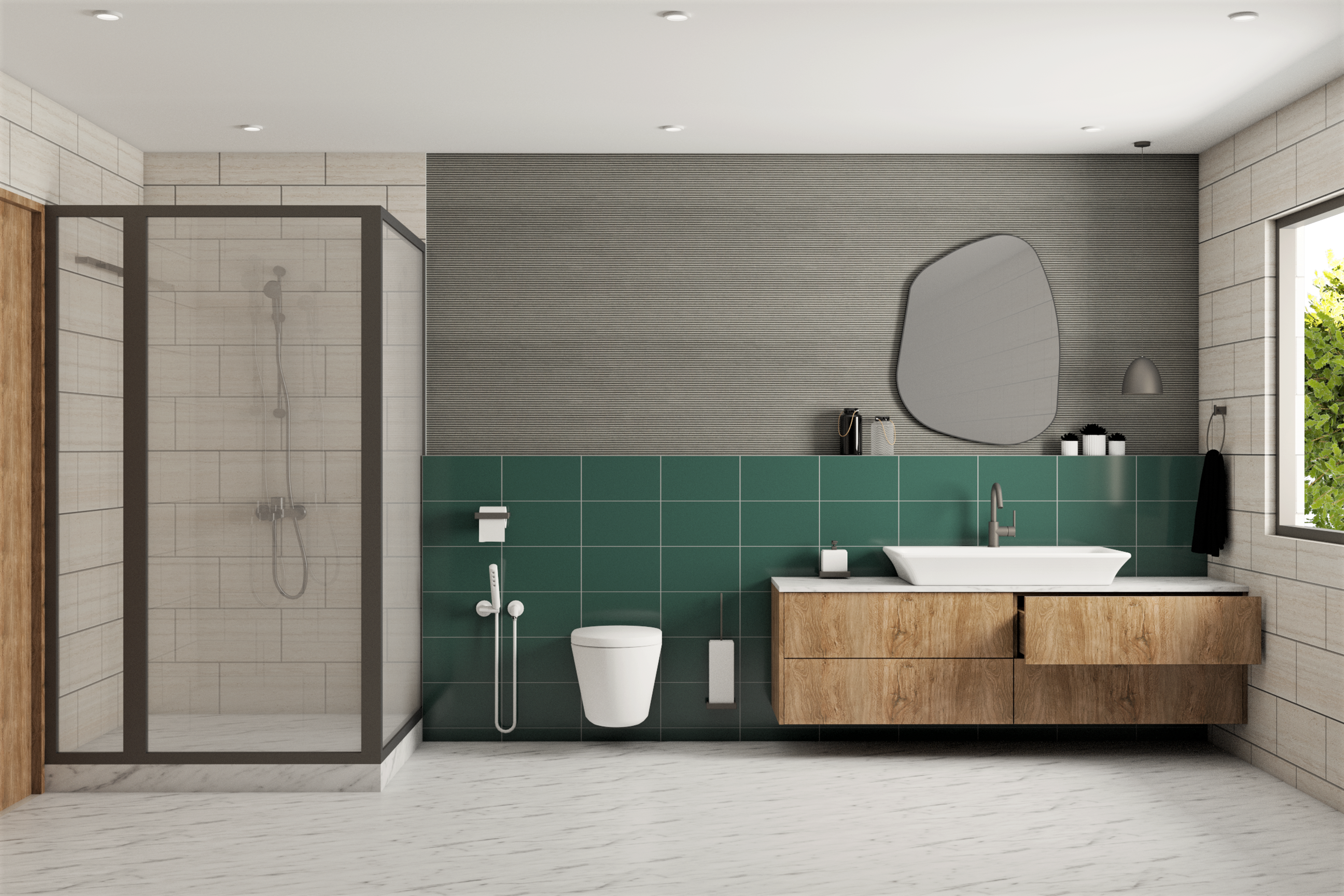Modern Washroom Design With Enclosed Shower Area