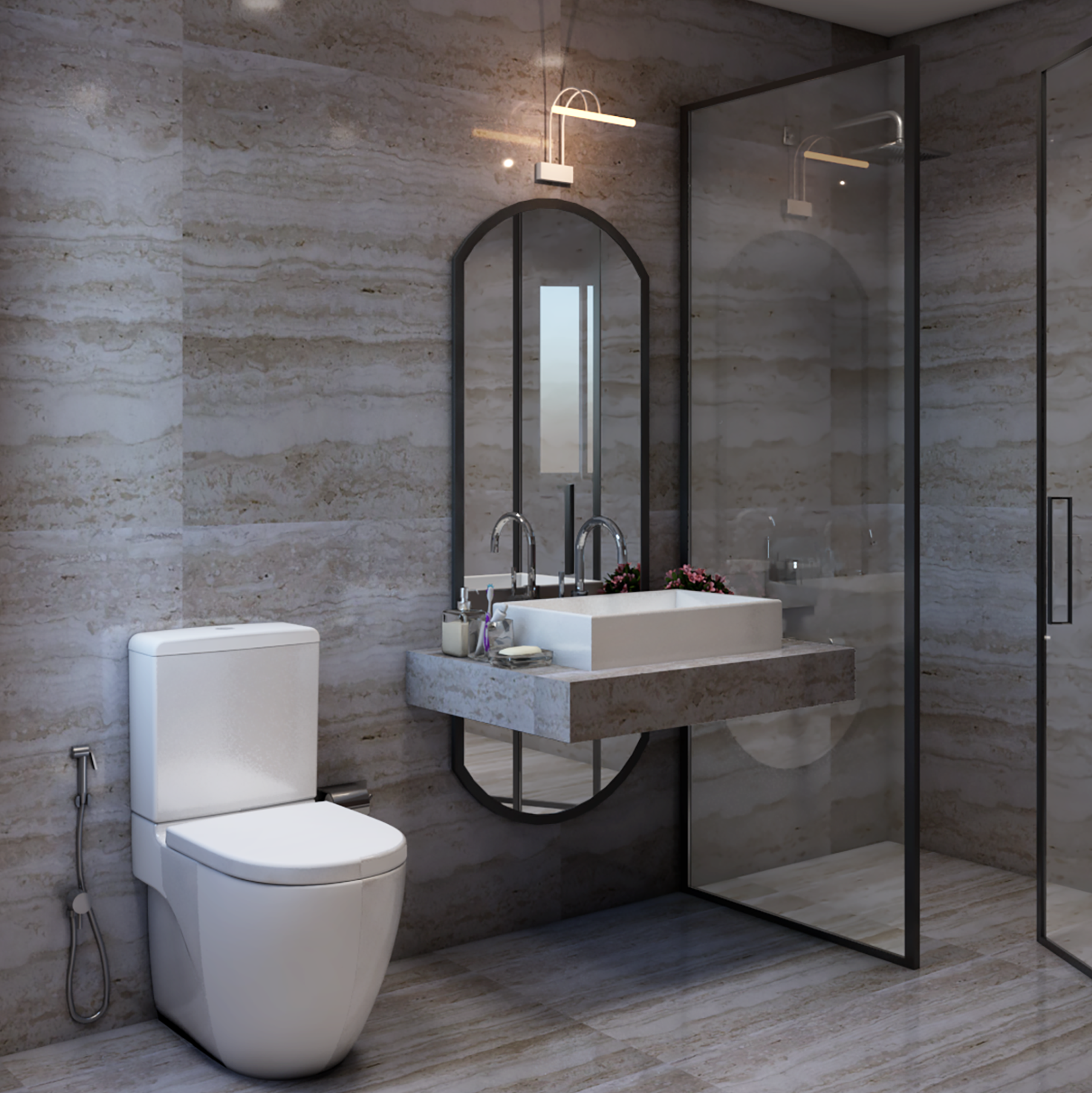 Elegant Grey Themed Washroom With Classic Interiors