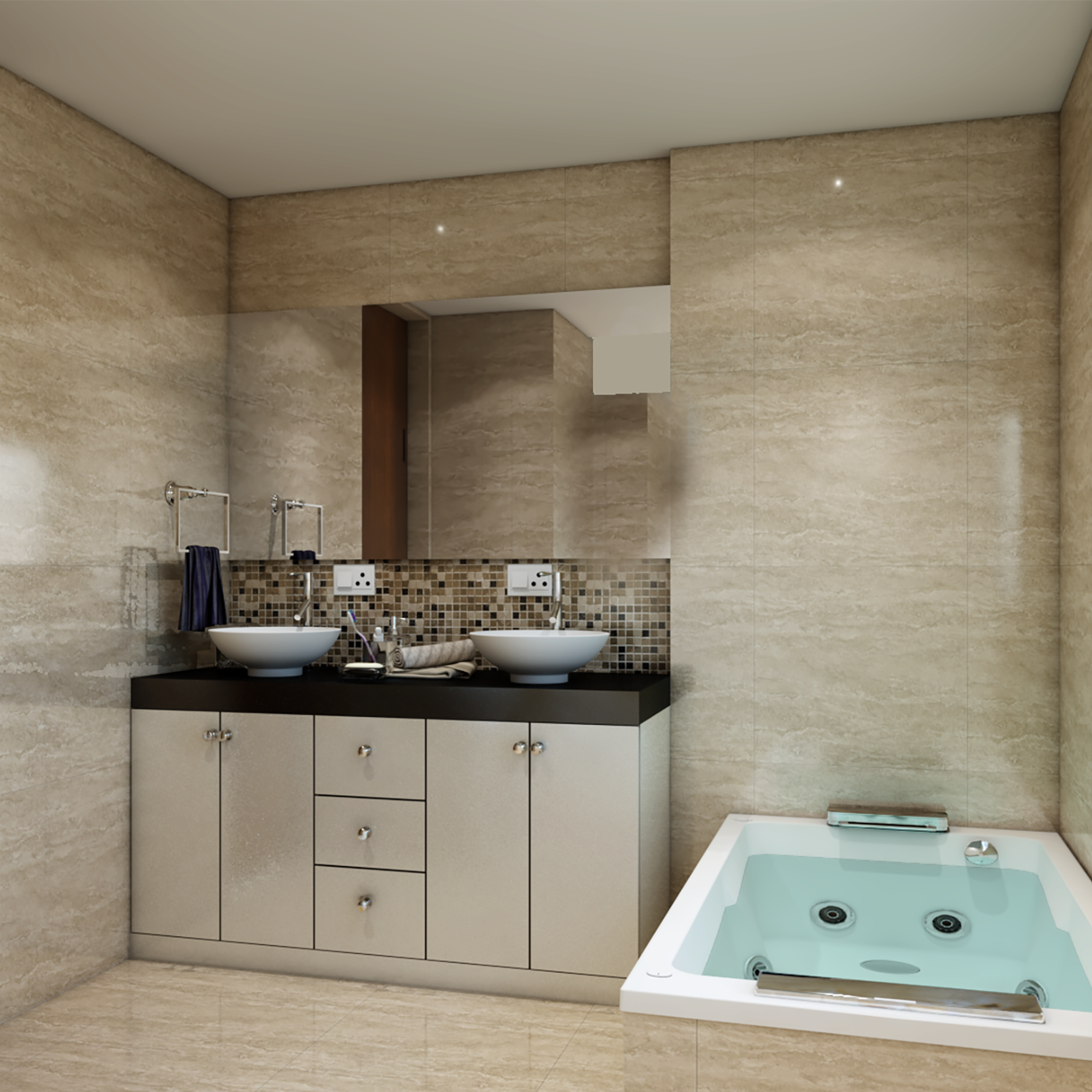 Contemporary Spacious Washroom Design With Bathtub