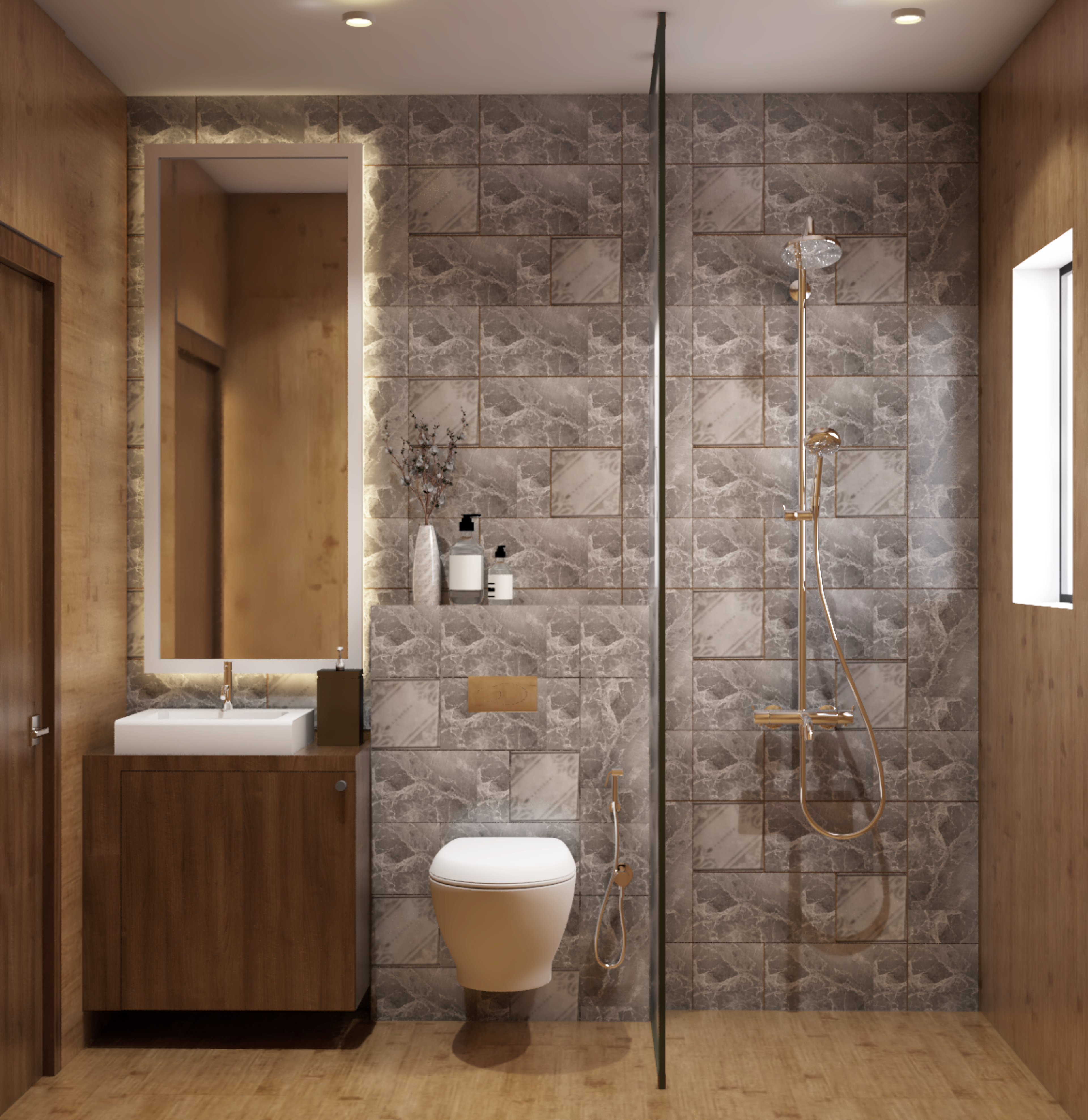 Stone Textured Classic Washroom Design