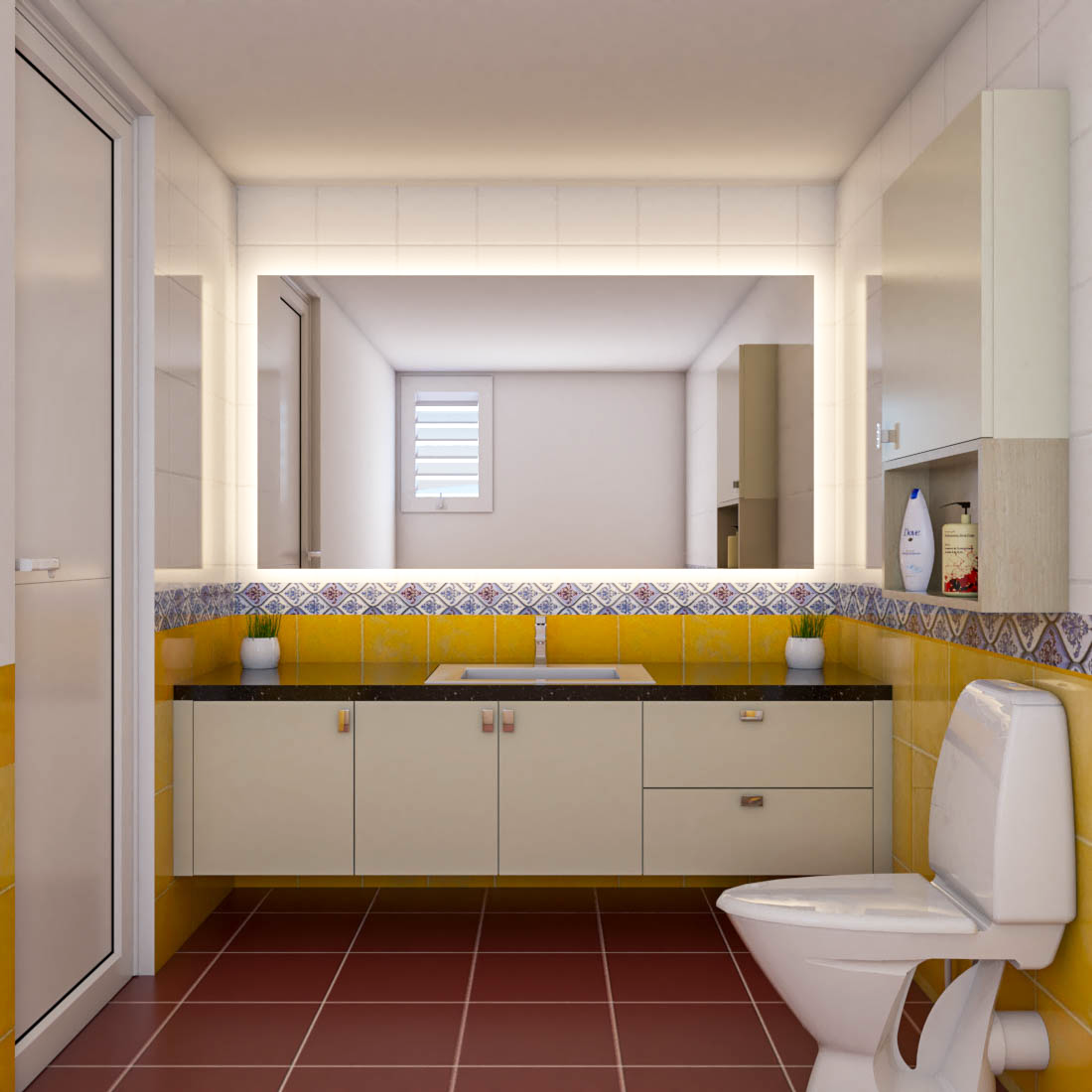 Yellow Toned Modern Spacious Washroom Design