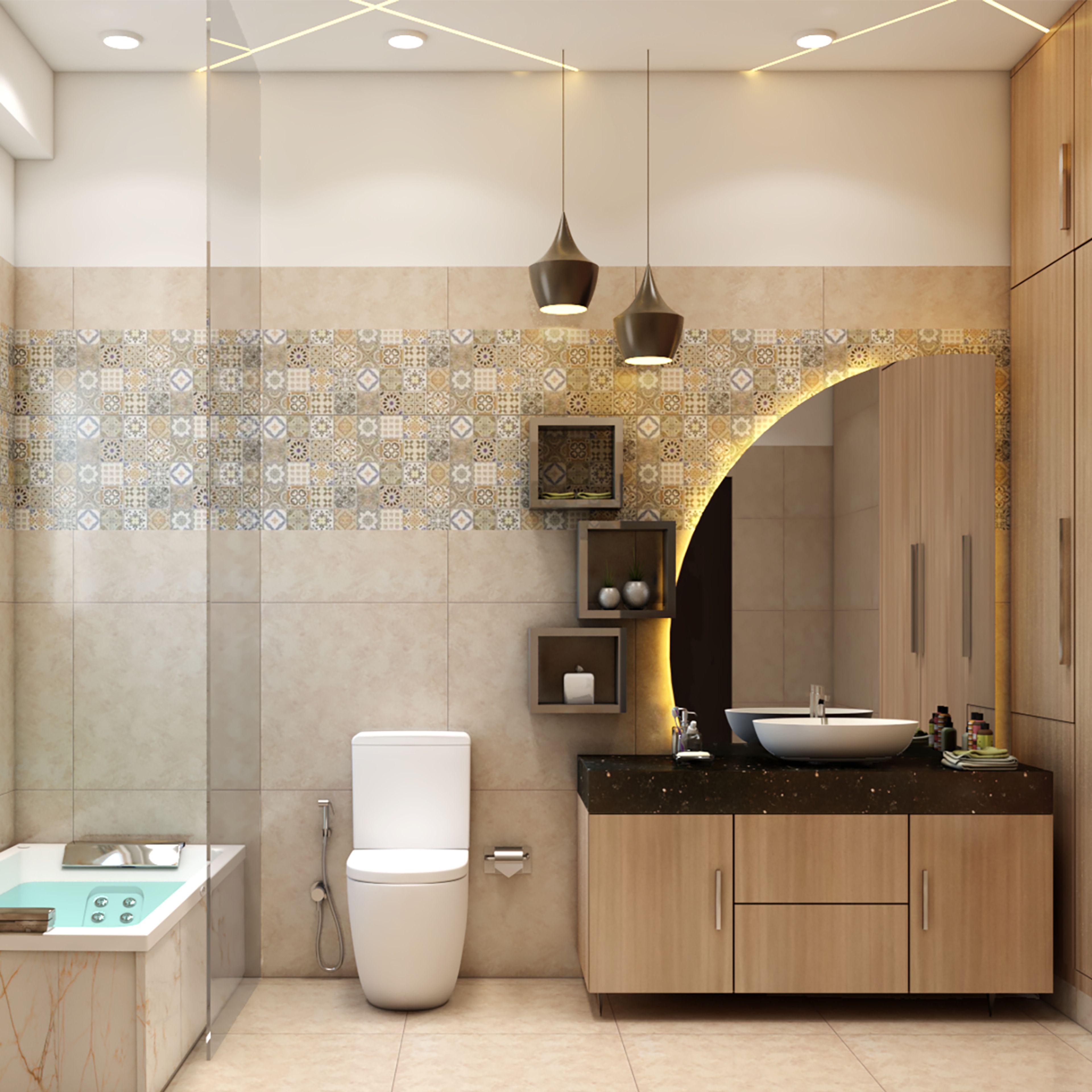 Modern Spacious Washroom With Bathtub