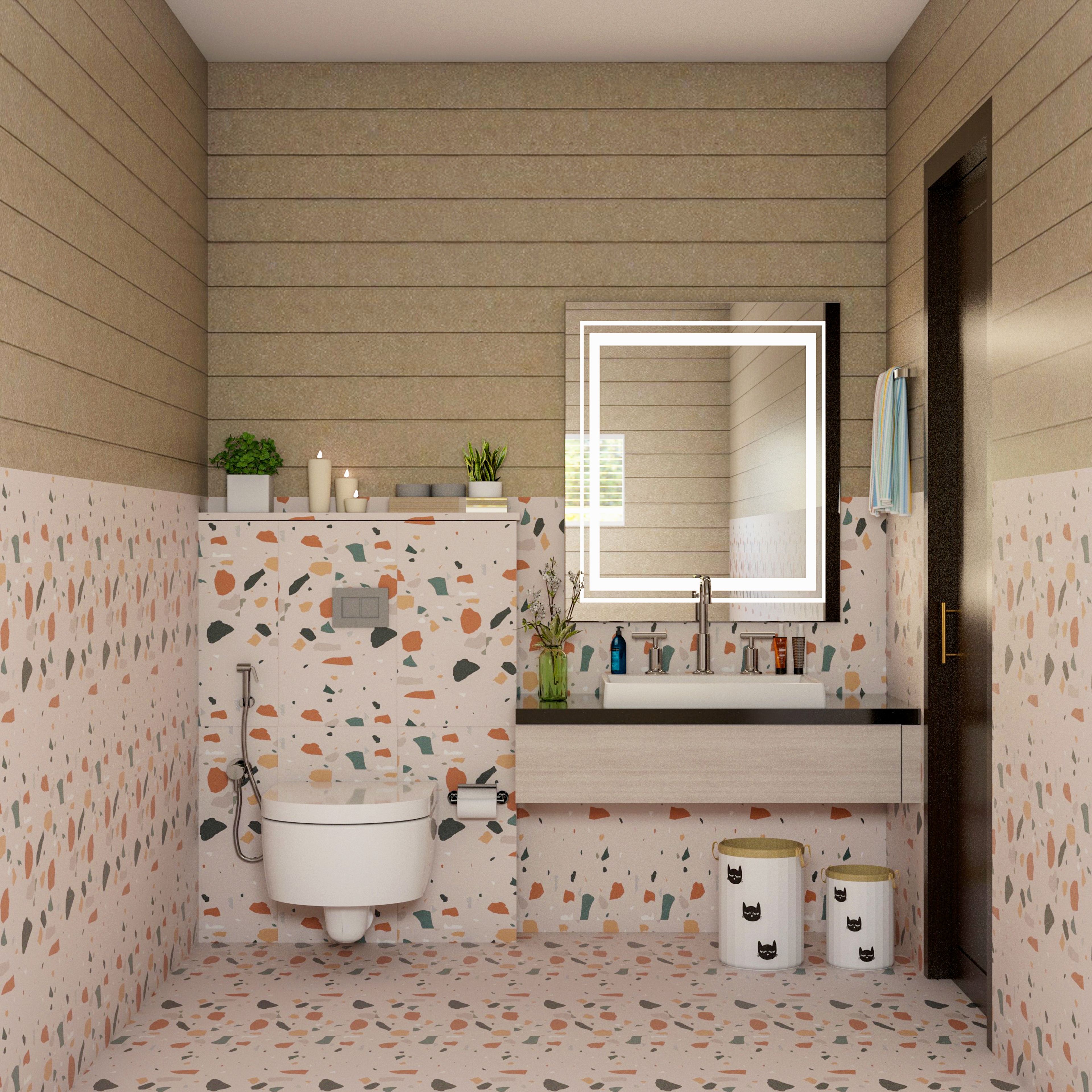 Compact Bathroom with Patterned Wainscoting