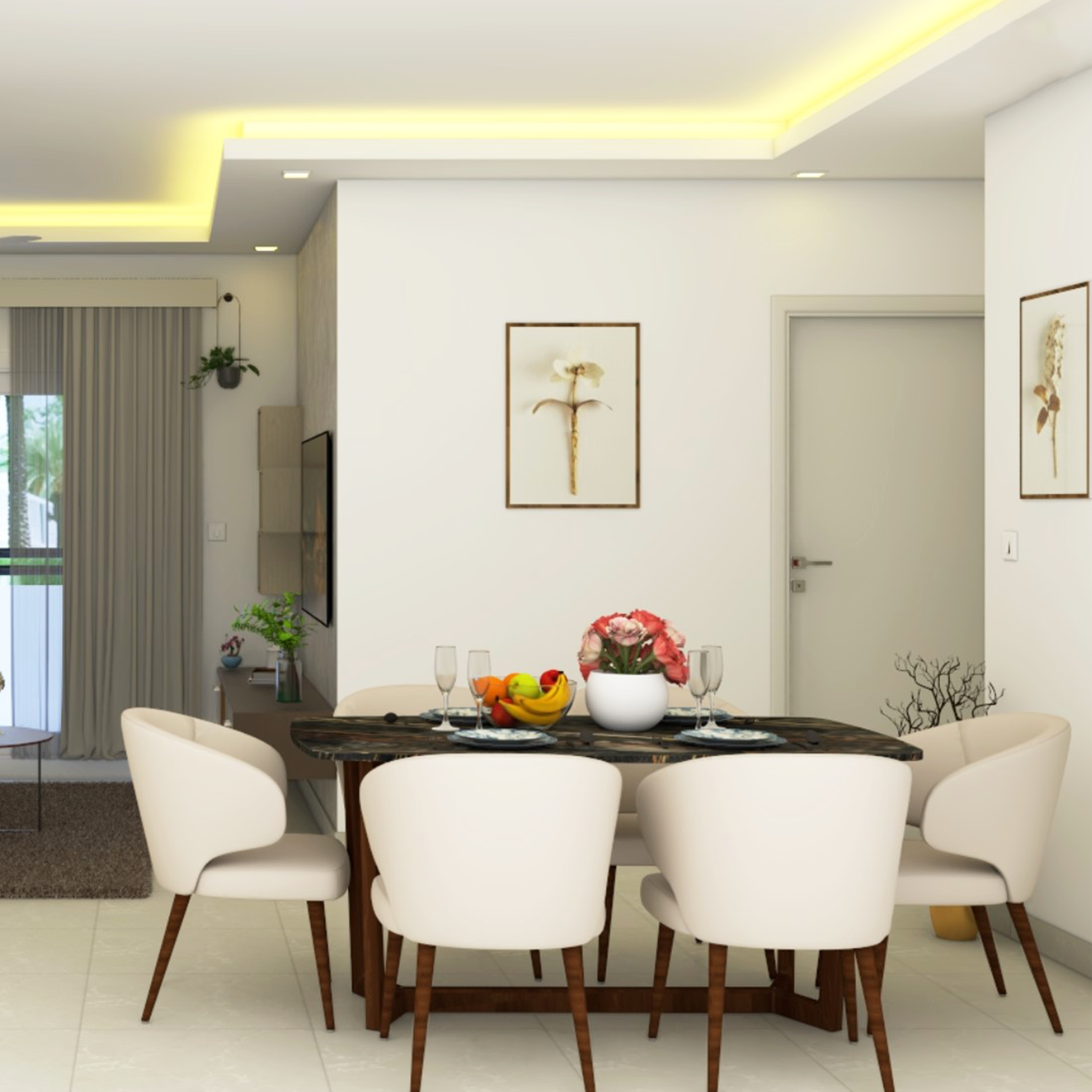 Minimal Black Granite 6-Seater Dining Room Design