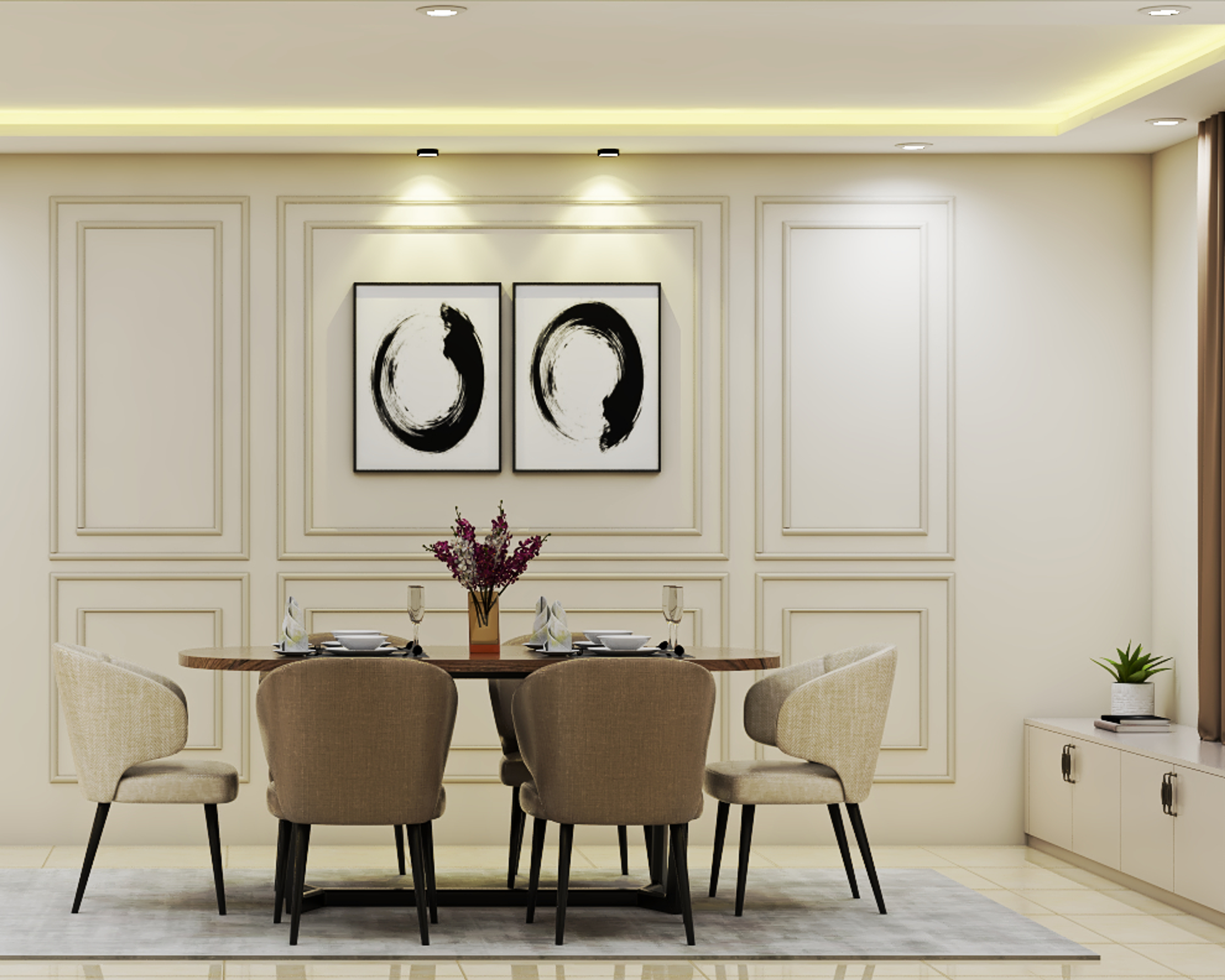 Classic Trimmed Wall 6-Seater Dining Room Design