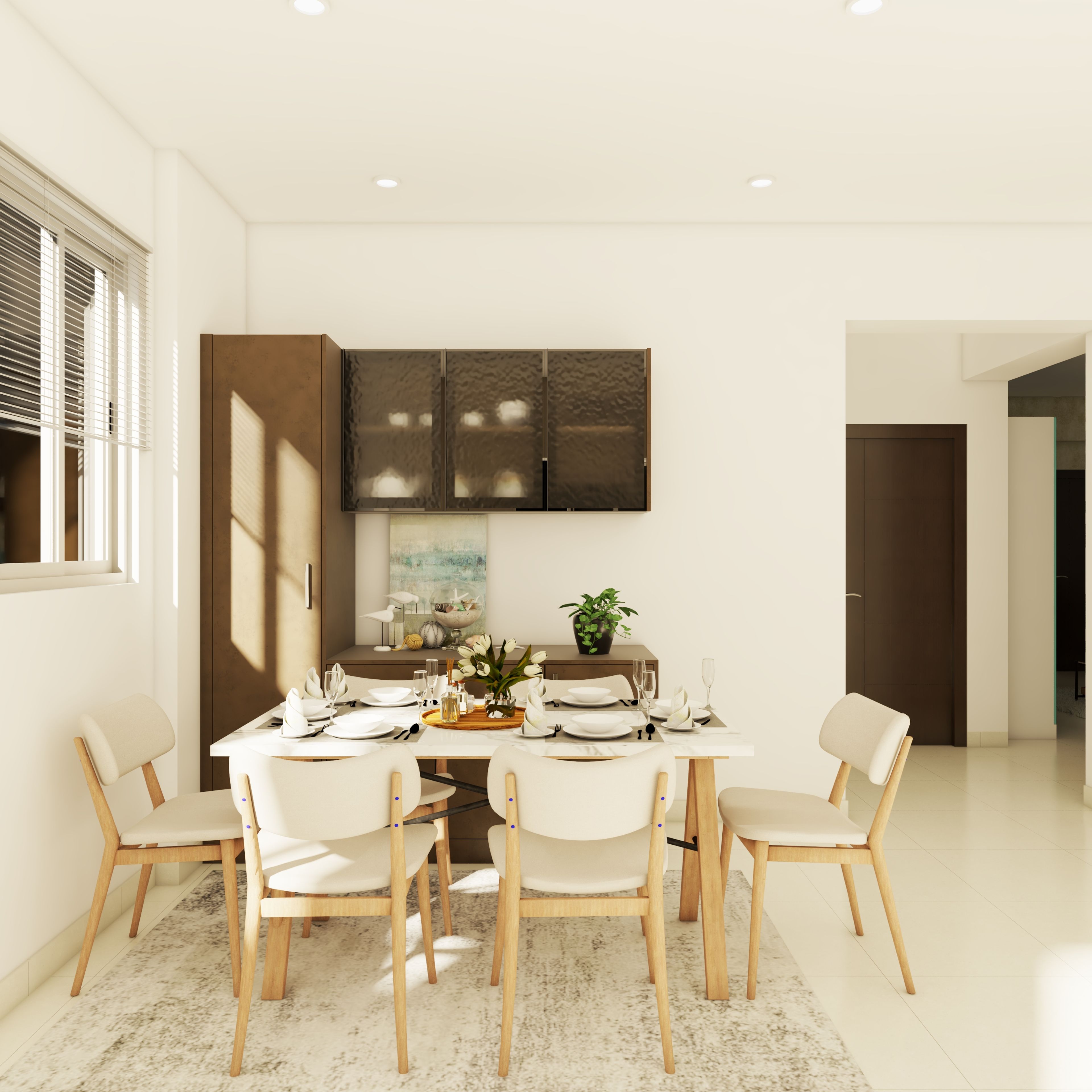 Modern Spacious 6-Seater Dining Room with Crockery Unit