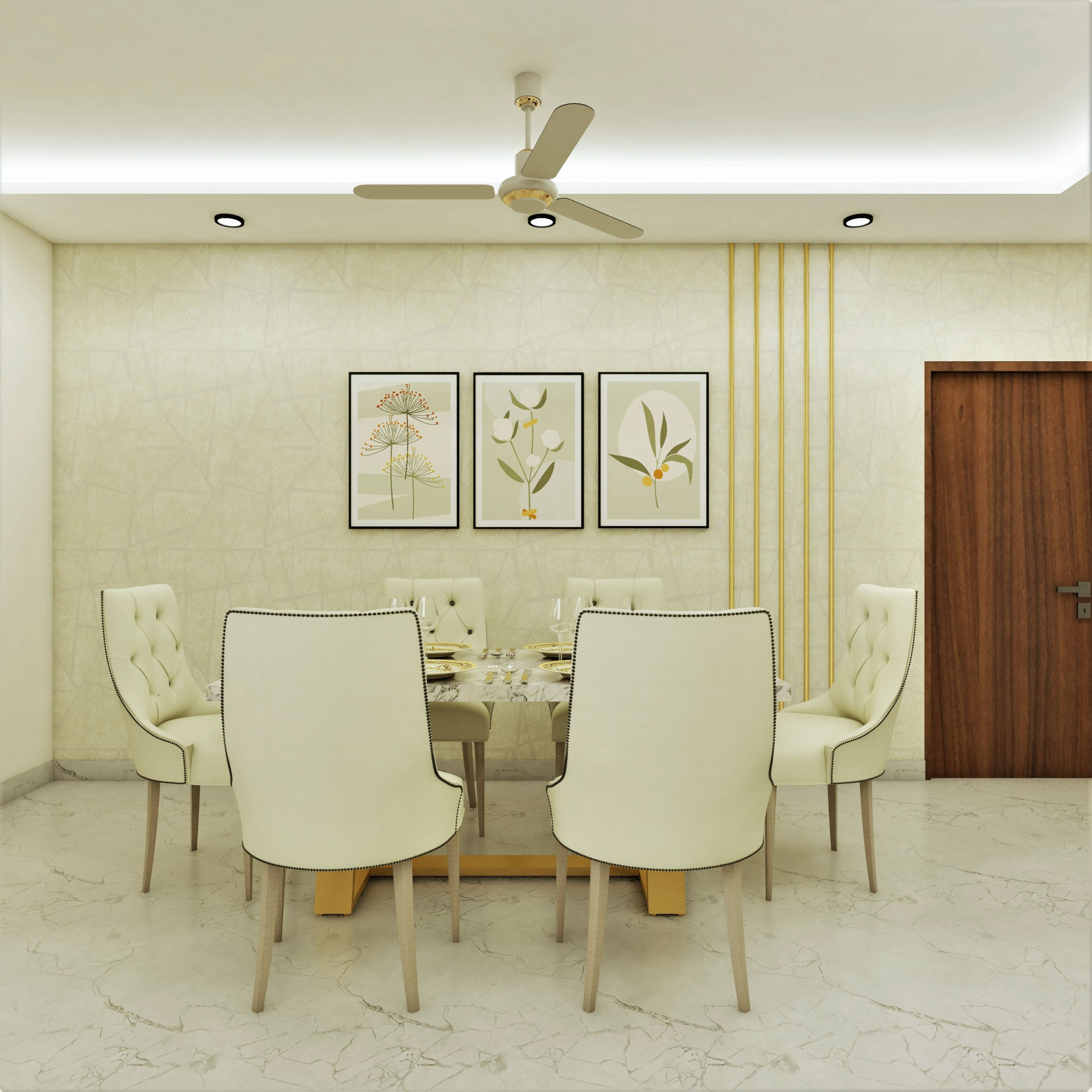 Convenient Modern 6-Seater Dining Room Design with Wall Art