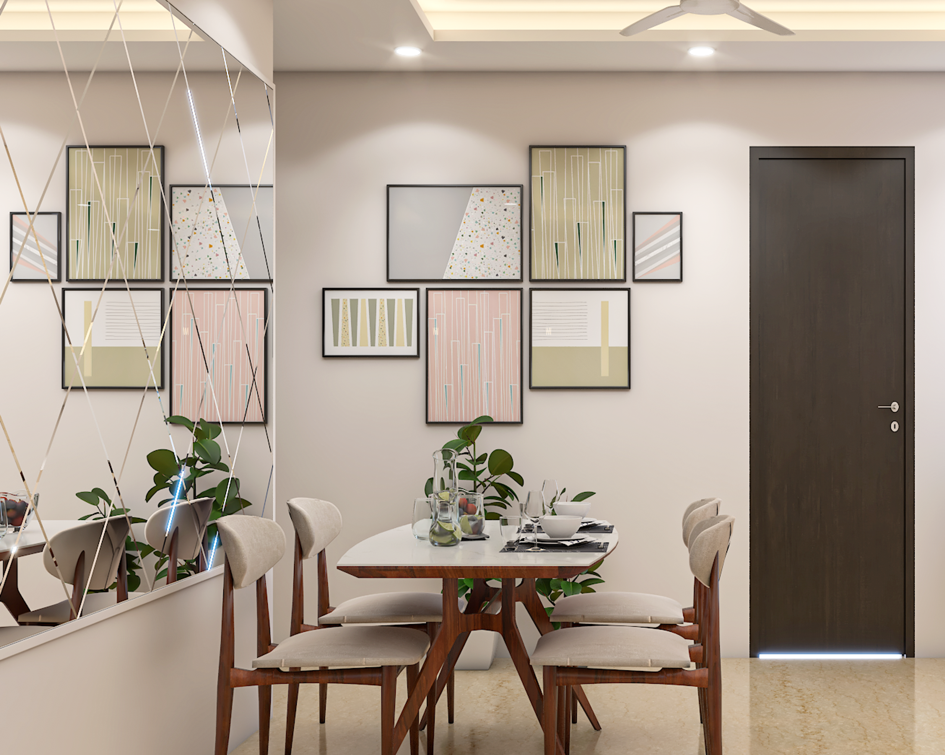 Modern Compact 4-Seater Dining Room Design Idea with Glass Wall