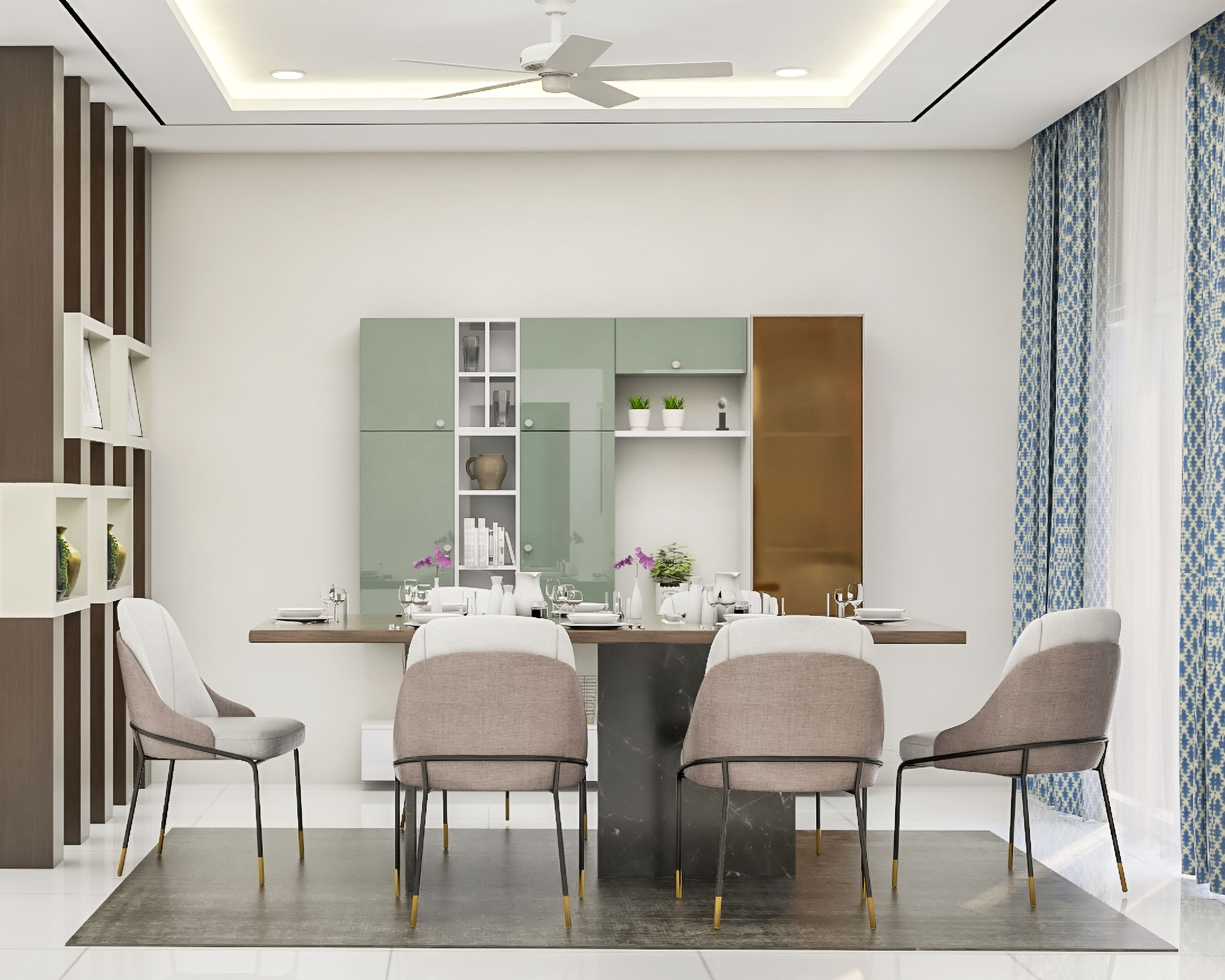 Spacious 6-Seater Dining Room Design Idea with Crockery Unit