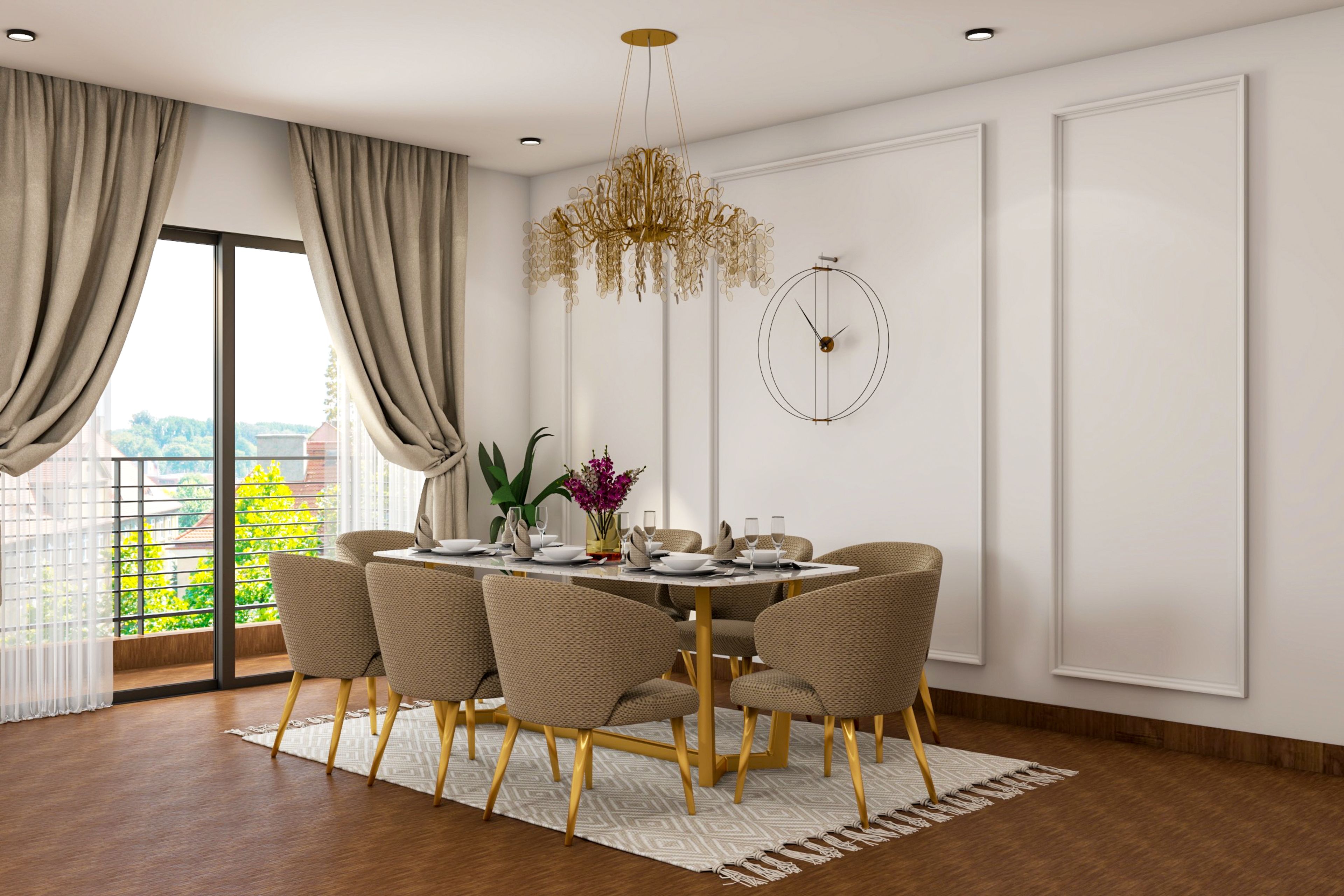 Brown Spacious Contemporary 8-Seater Dining Room Design Idea