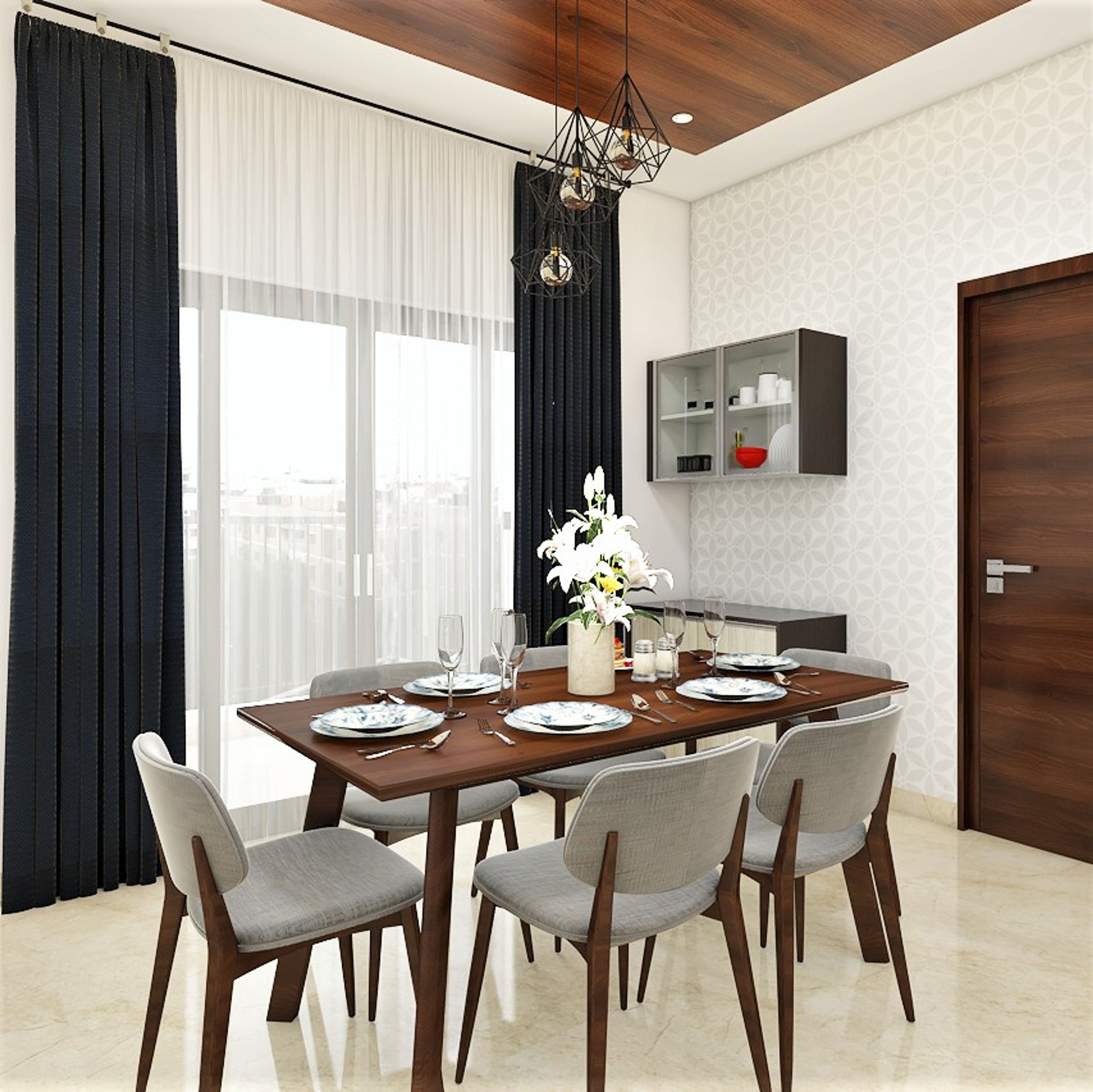 Compact 6-Seater Modern Dining Room with Storage and Crockery Unit