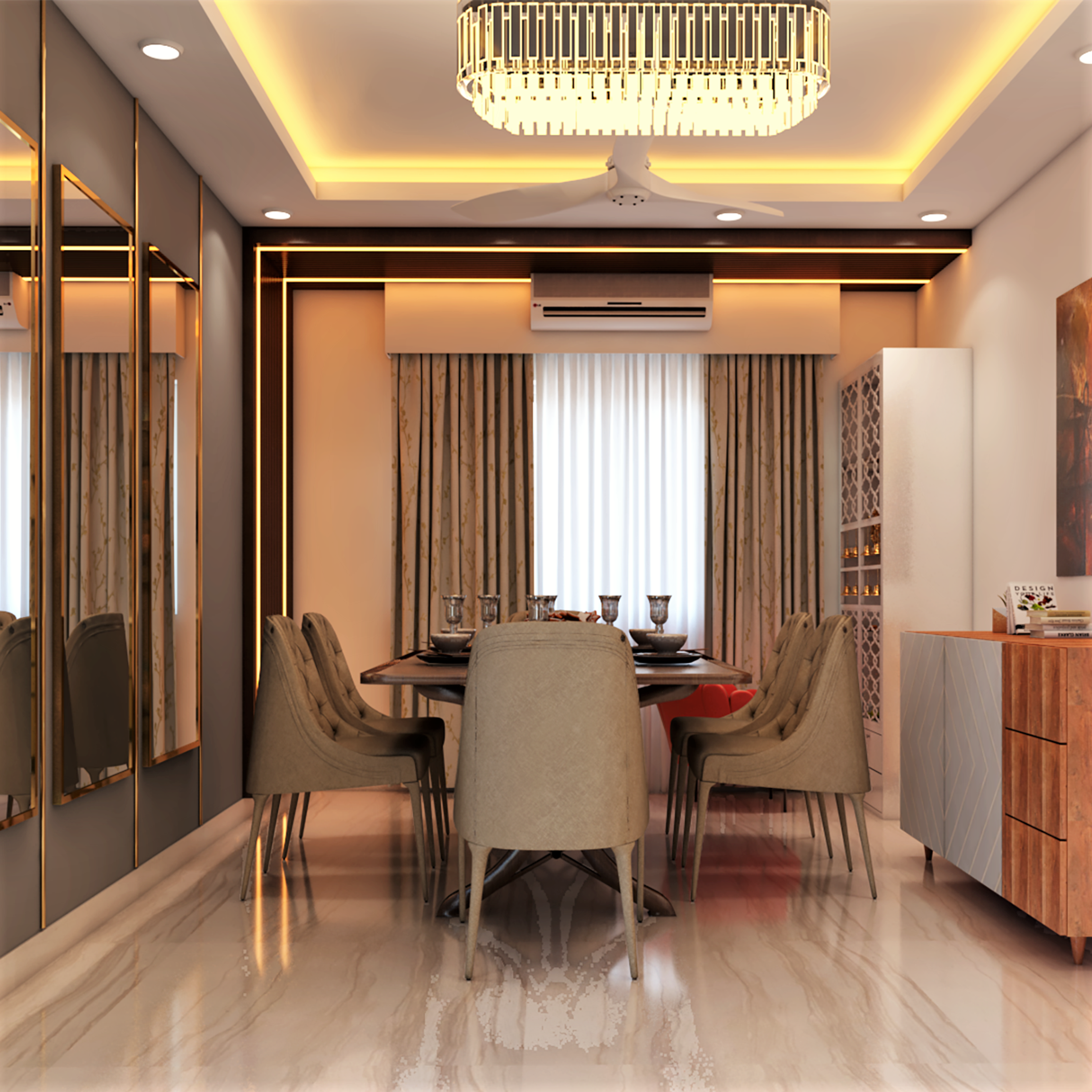 Contemporary Low Maintenance Dining Room With Well-Lit Interiors - Livspace