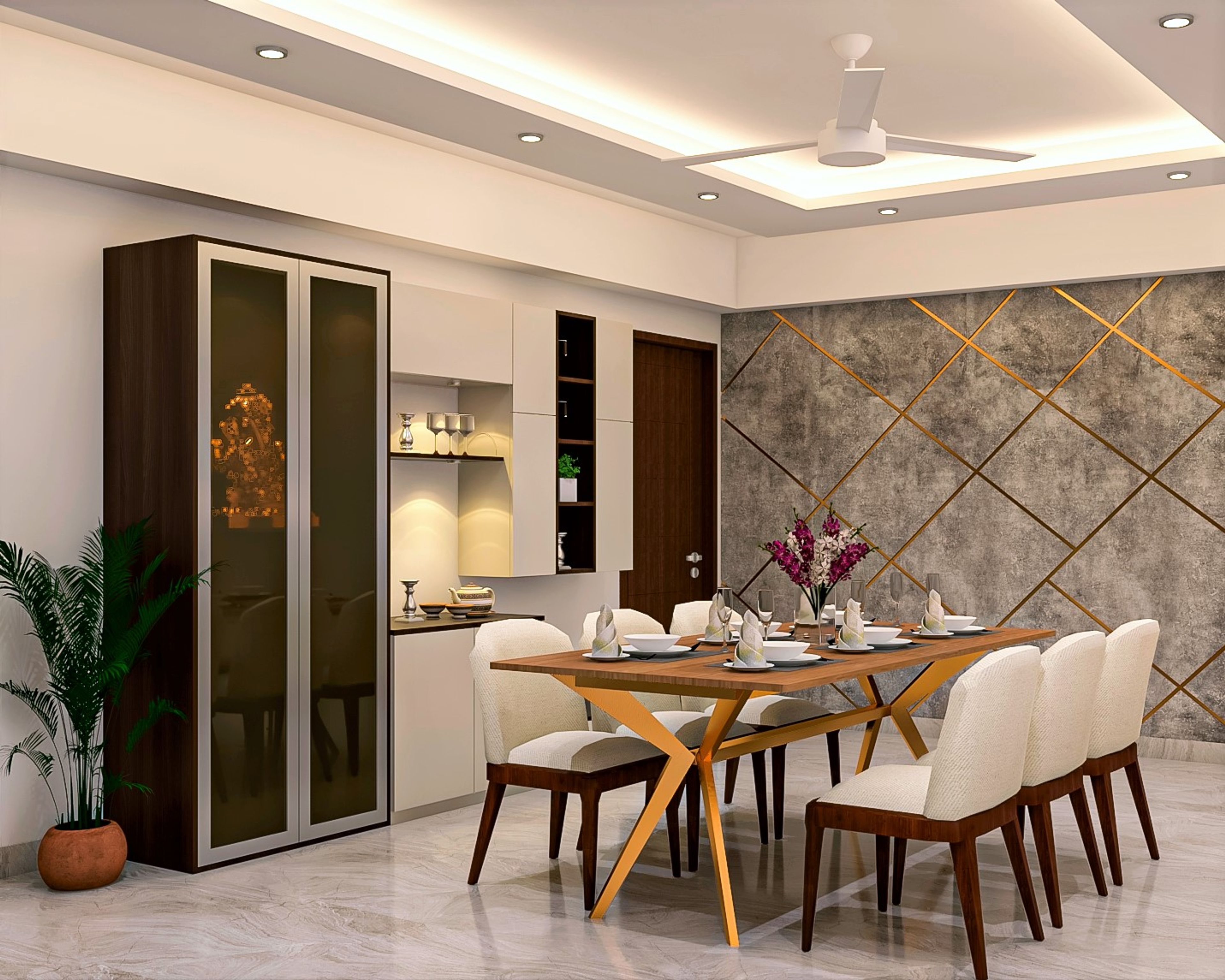 Spacious Dining With Crockery Unit And Contemporary Interiors - Livspace