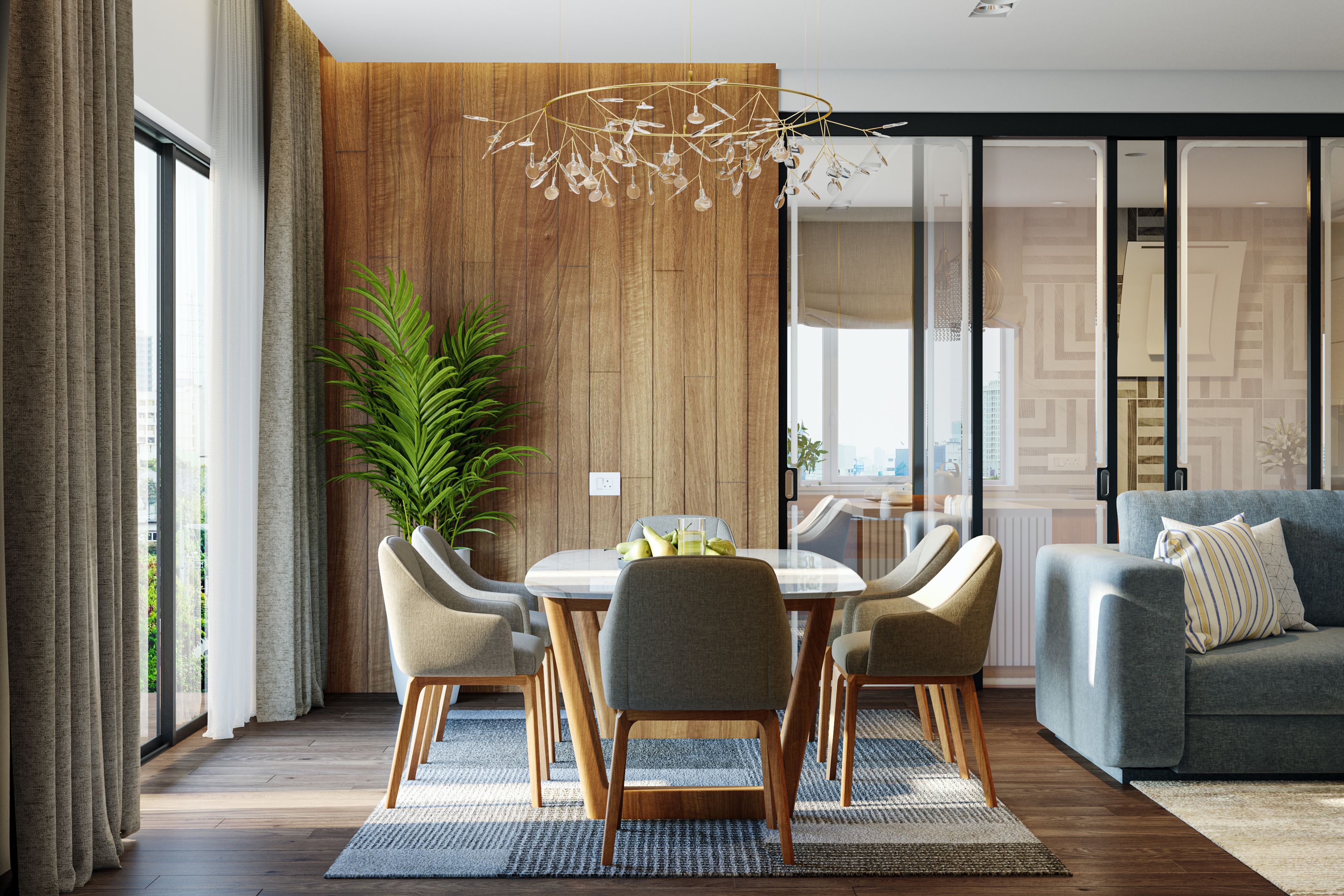 Easy To Maintain Contemporary Dining Room For A Big Family - Livspace