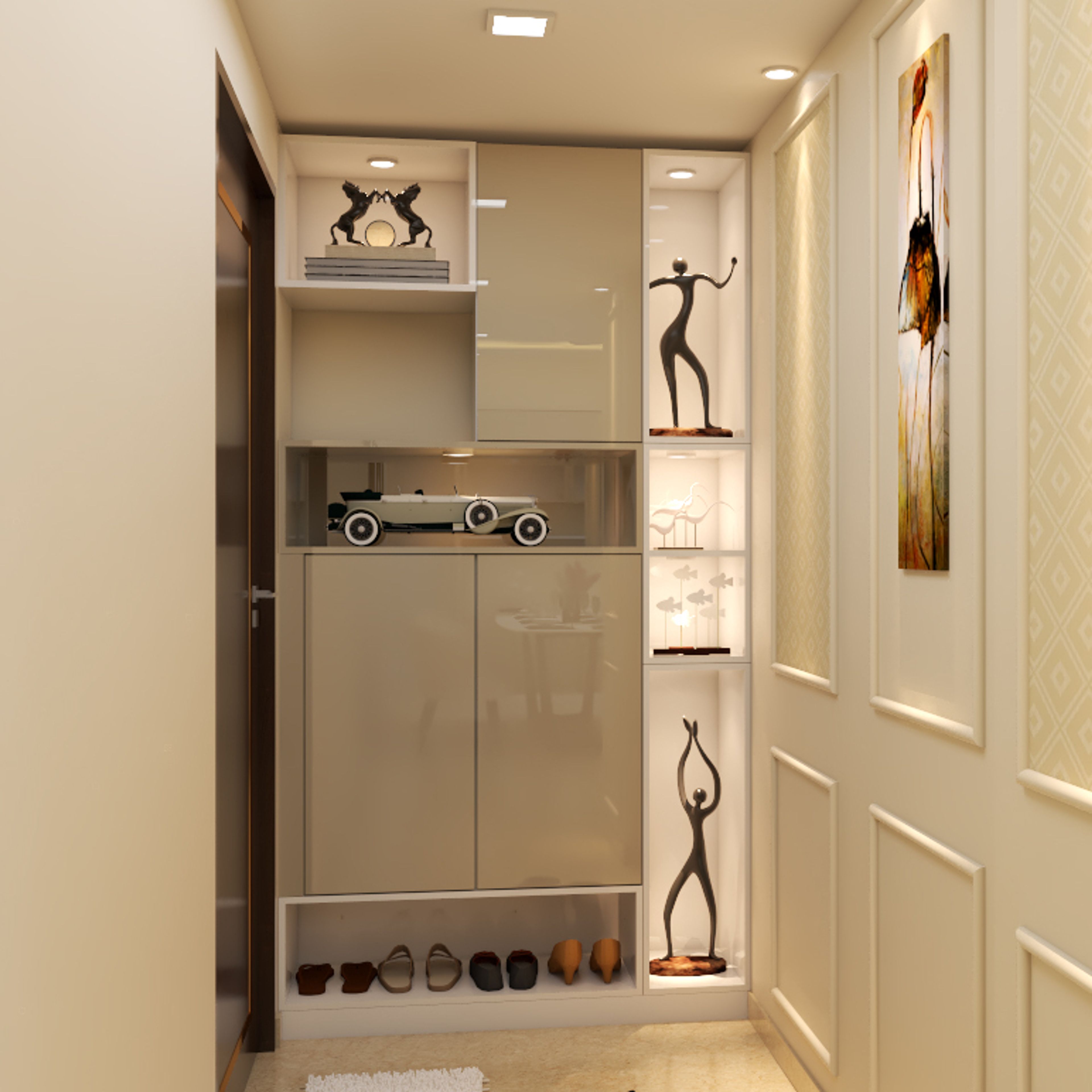 Contemporary Compact Foyer Design Idea with Storage Unit - Livspace