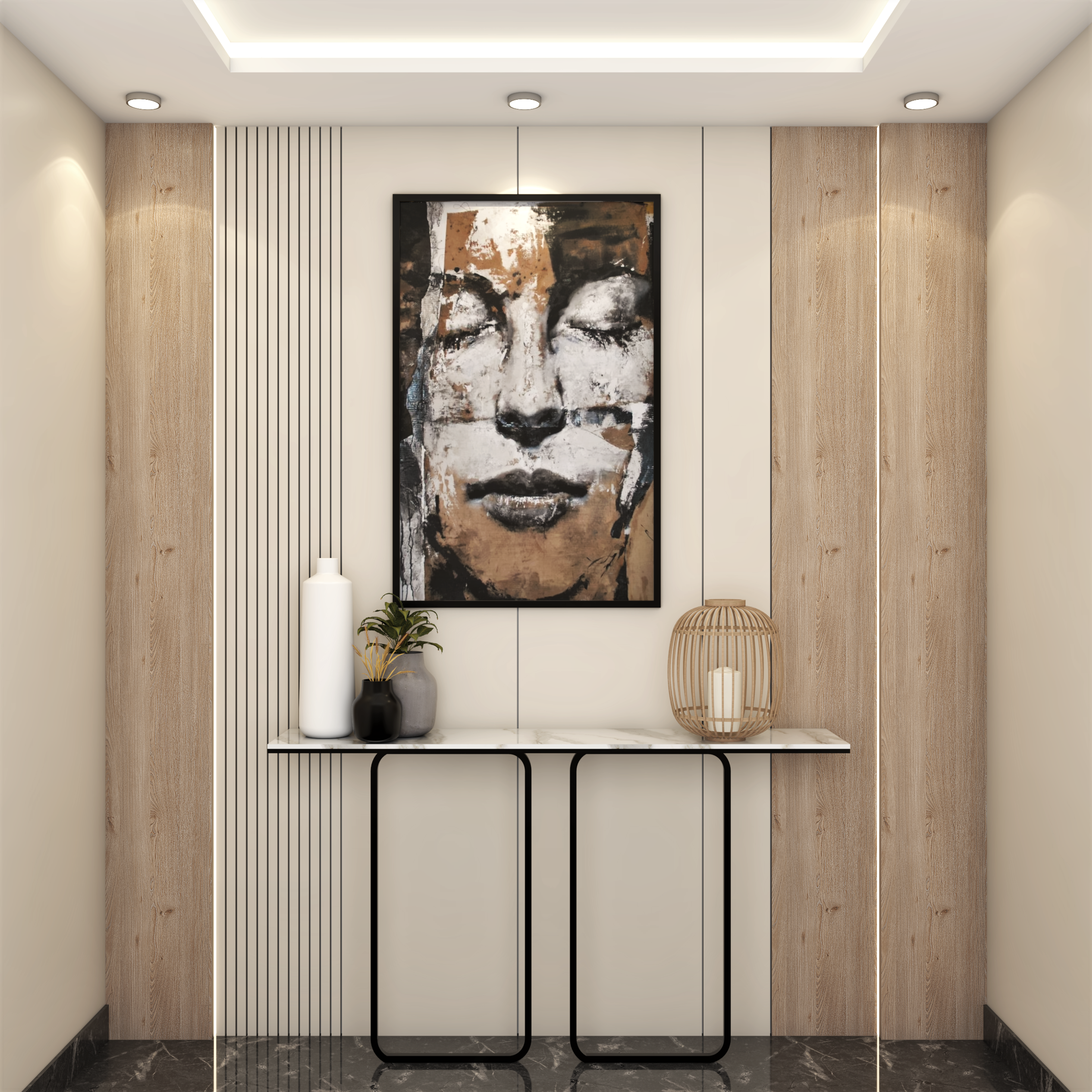 Modern Compact Foyer Design Idea with Artistic Wall Hanging - Livspace