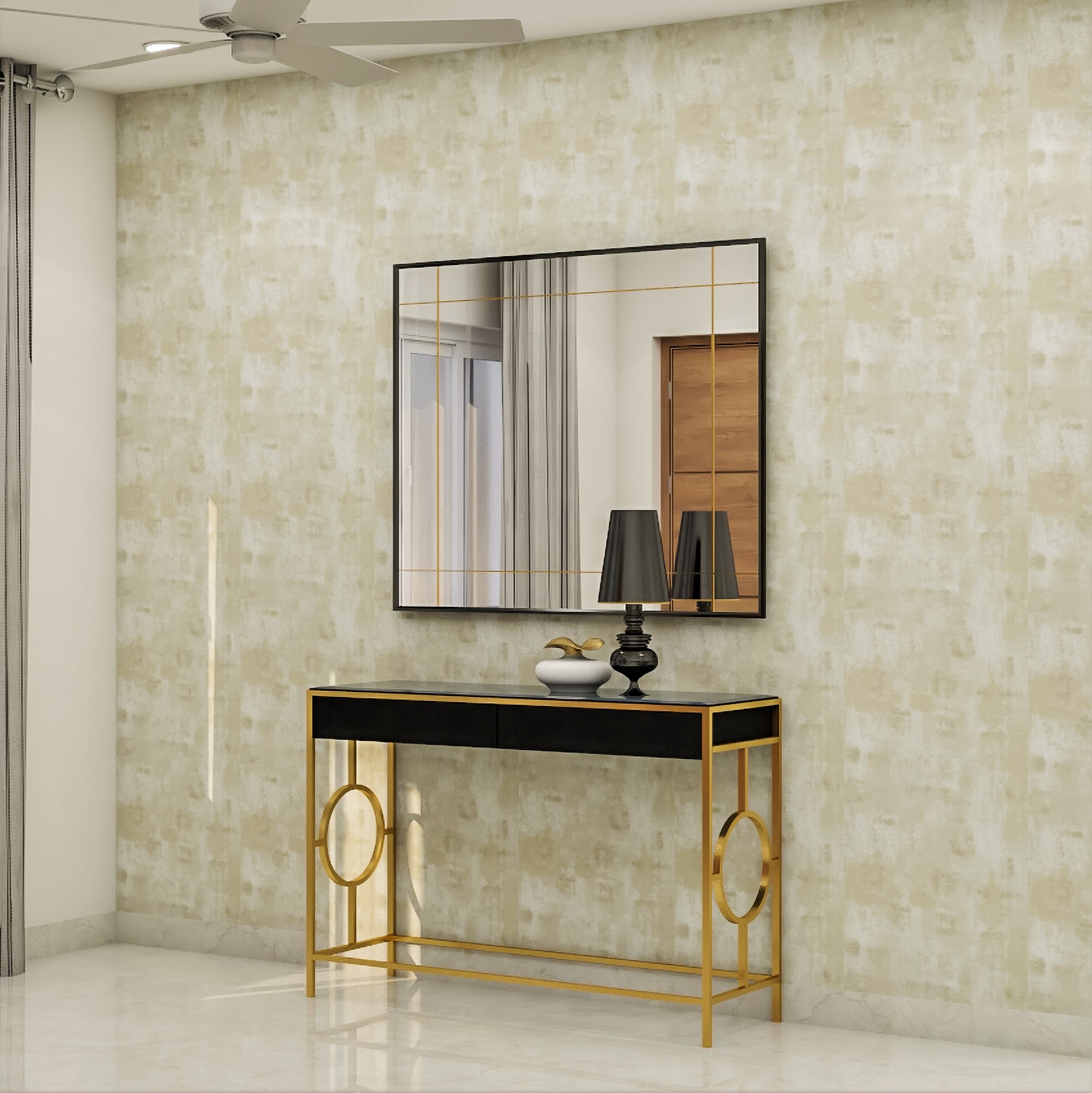 Contemporary Beige Spacious Foyer Design with Mirror - Livspace