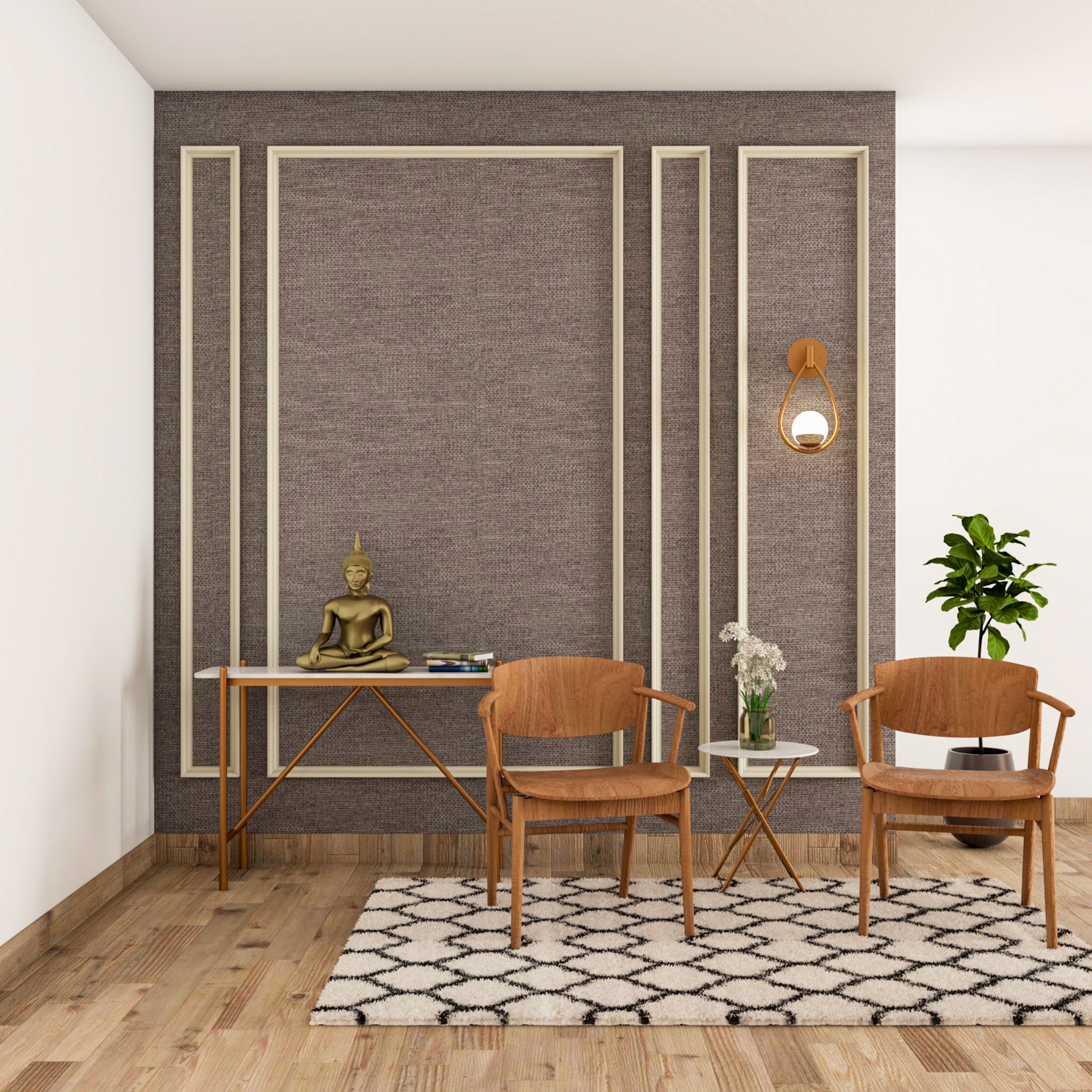 Grey Textured Wall Classic Spacious Foyer Design Idea with Chairs - Livspace