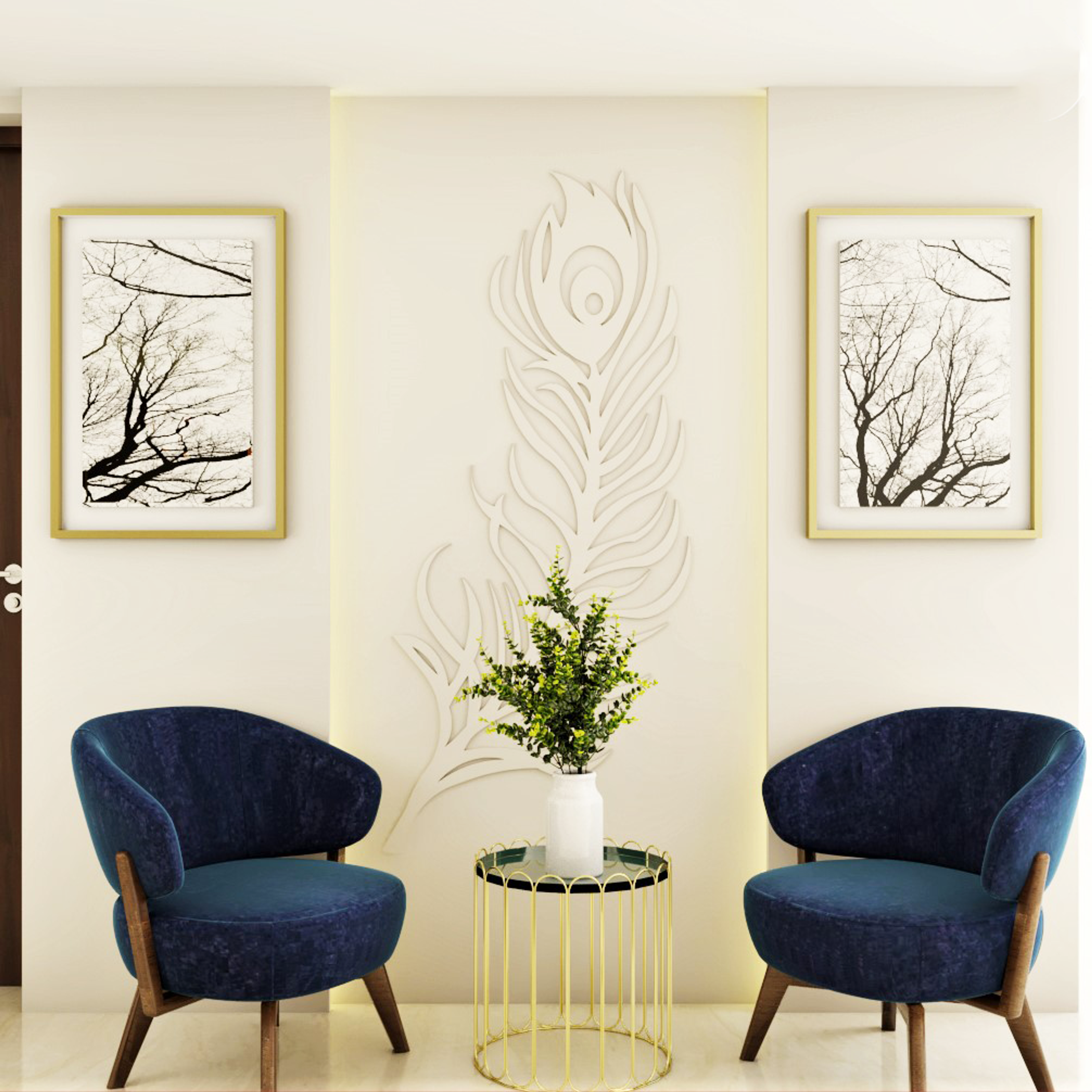 Contemporary Compact Foyer Design with Blue Chairs - Livspace