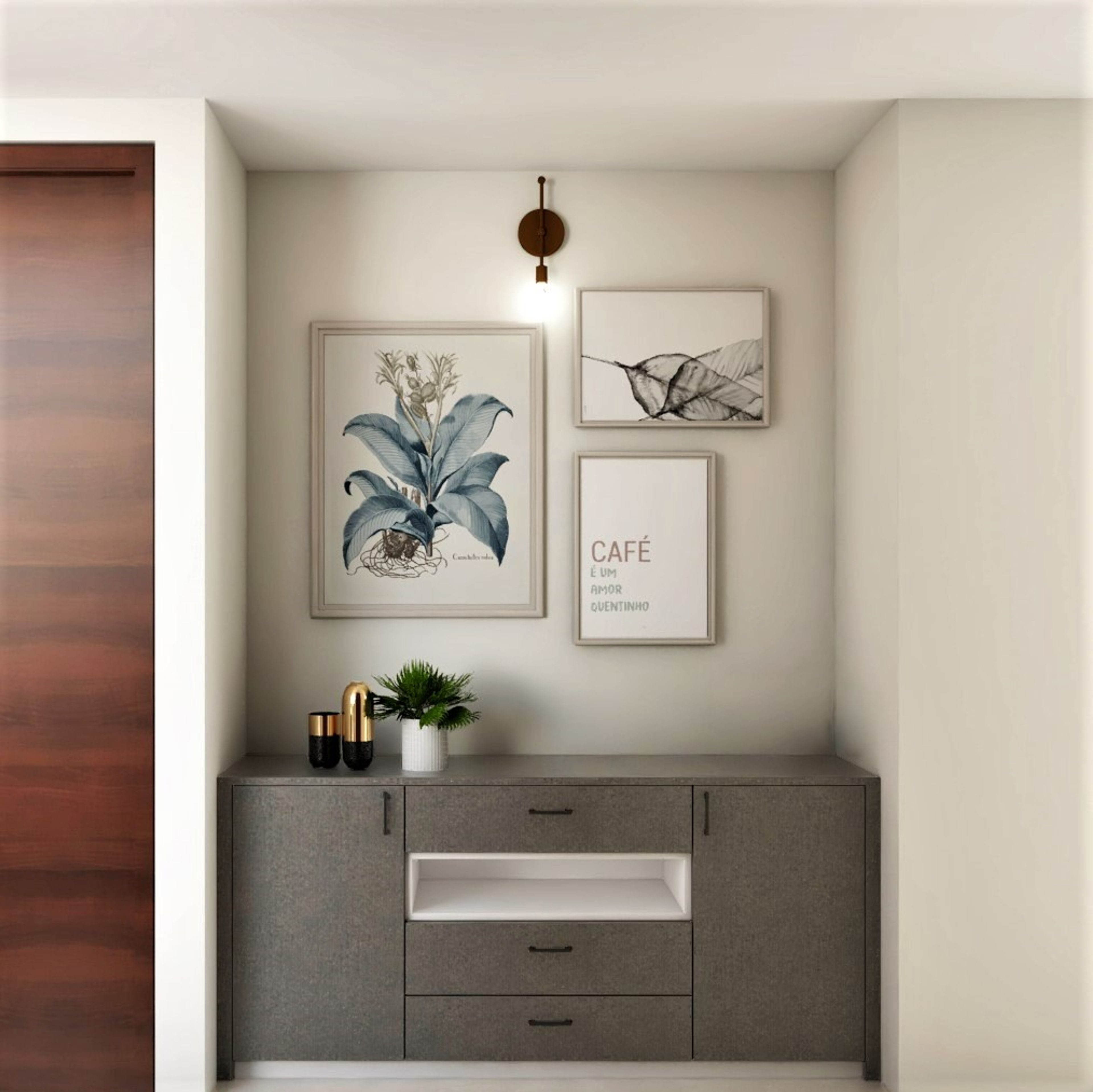 Beige and Grey Minimal Compact Foyer Design Idea with Storage Unit - Livspace