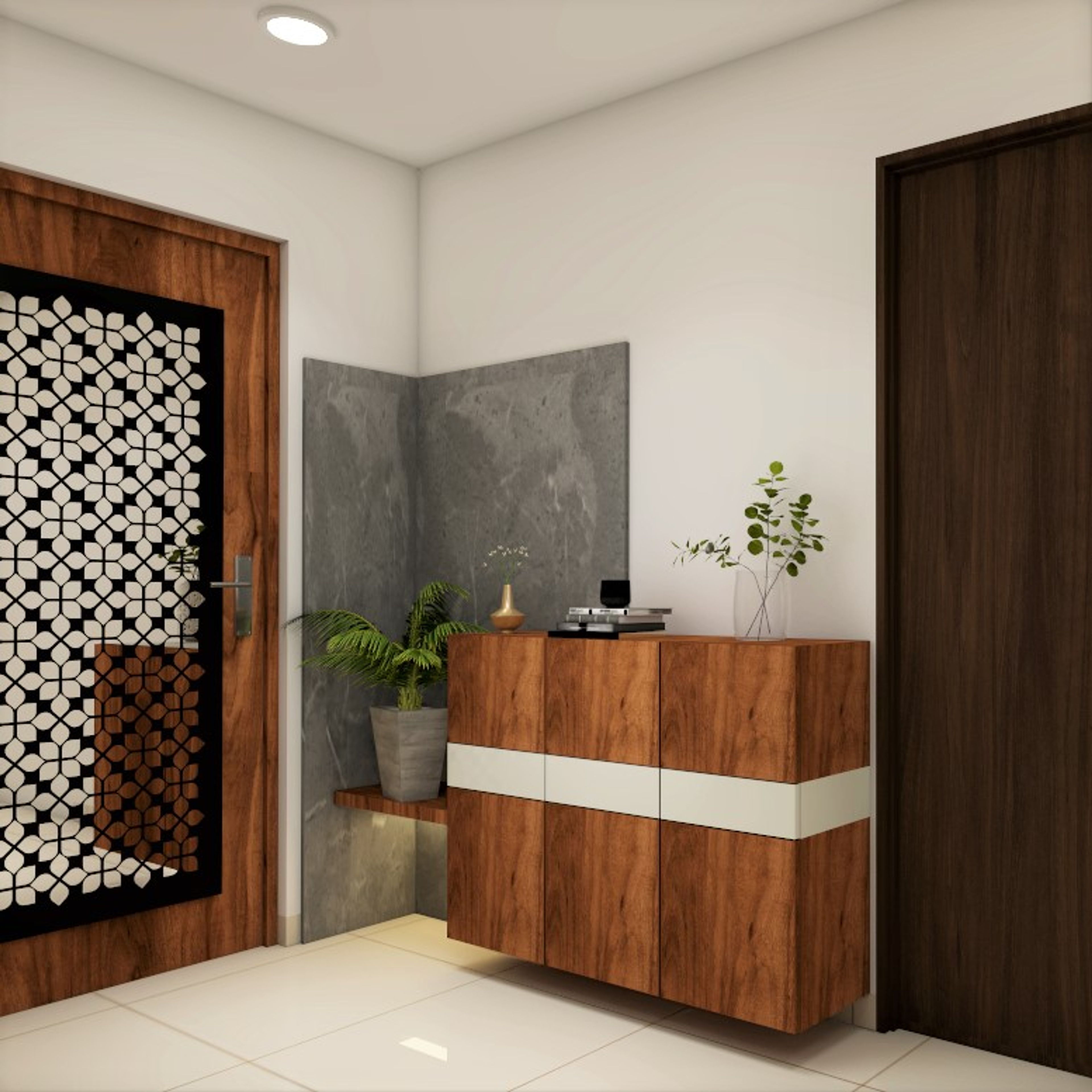 Modern Foyer Design with Grey Corner - Livspace