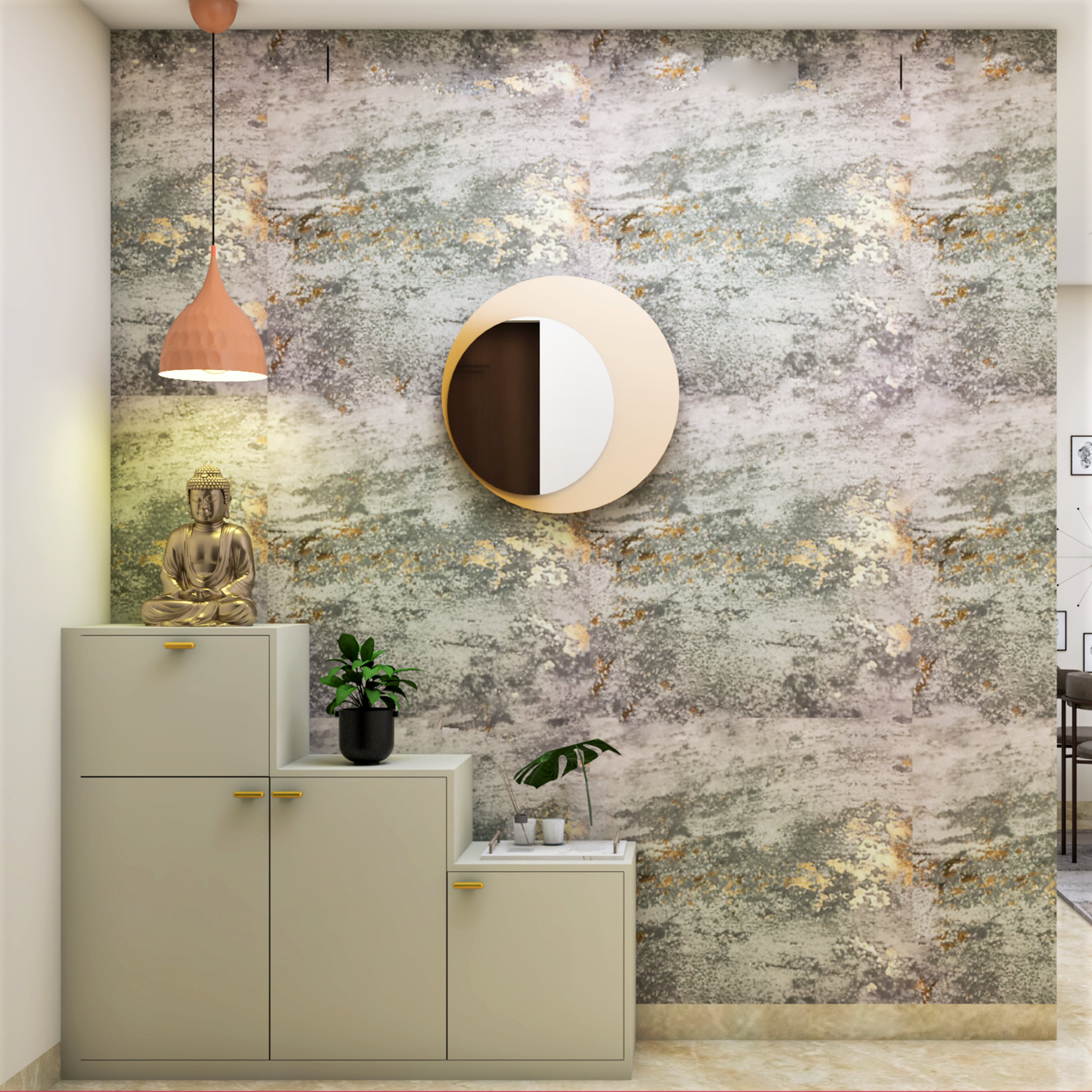 Modern Foyer Design with Circular Mirror - Livspace