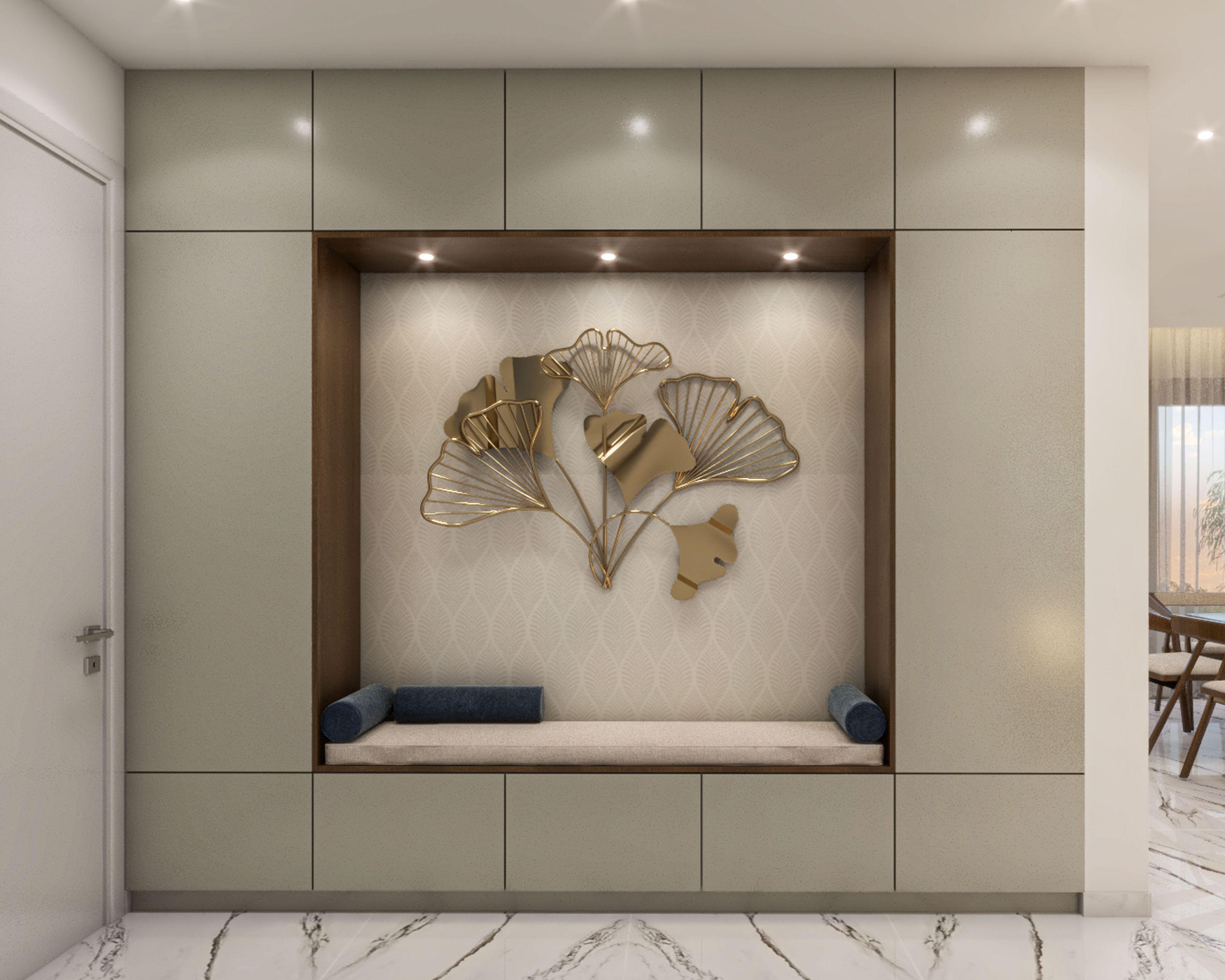 Beige Coloured Foyer Design - Livspace