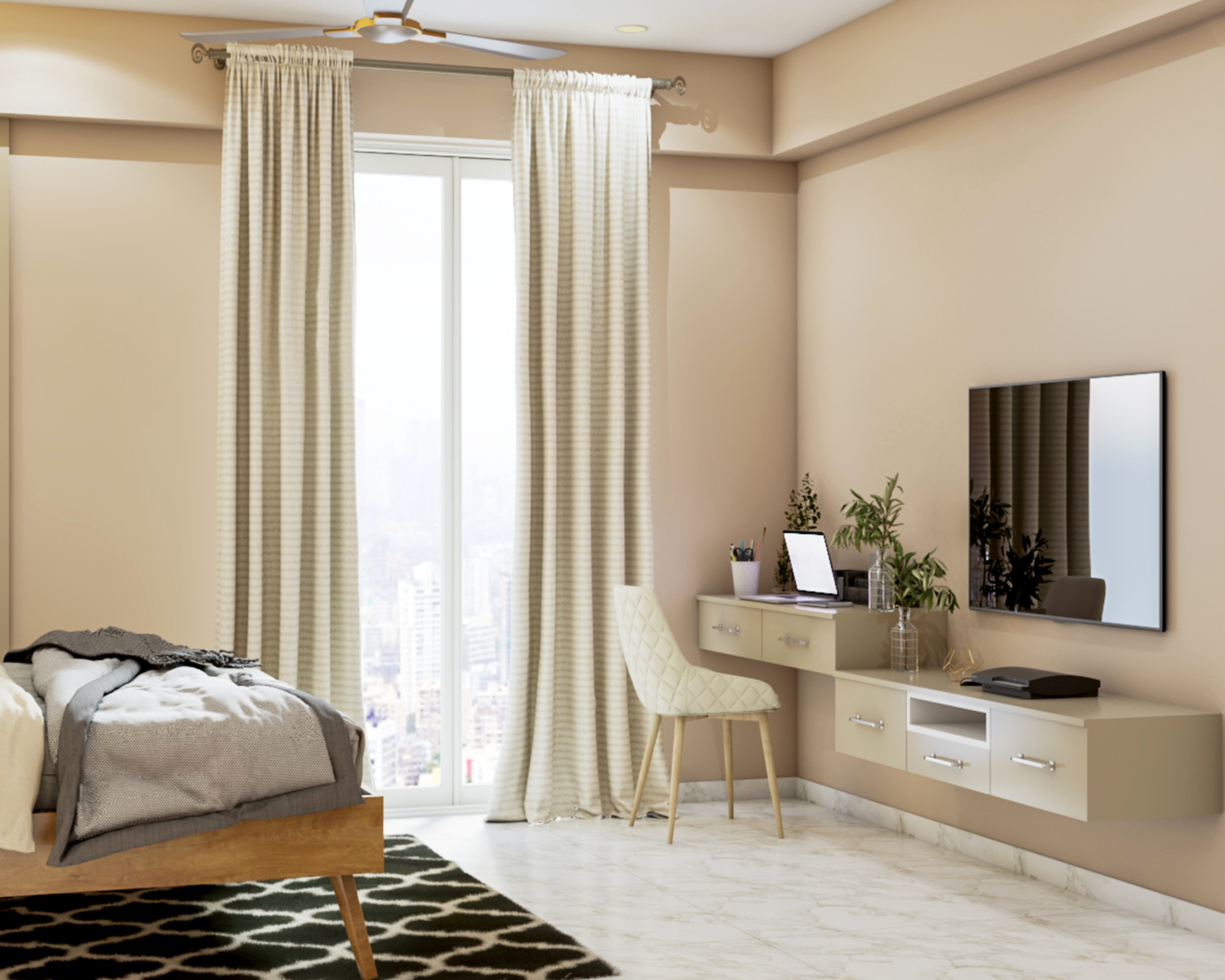 Modern Easy To Maintain Guest Room With Floral Interiors - Livspace