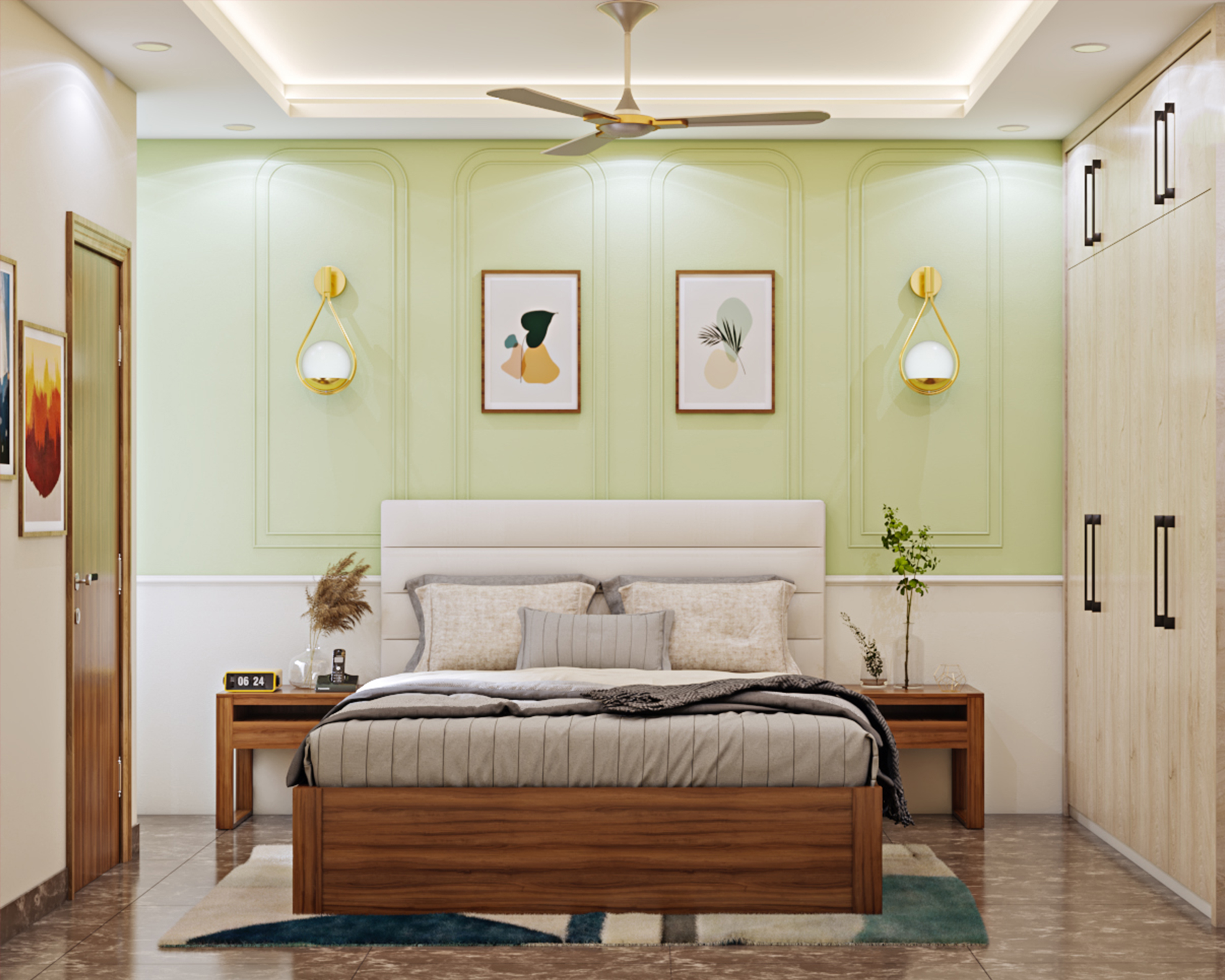 Pastel Green Themed  Modern Guest Room Design