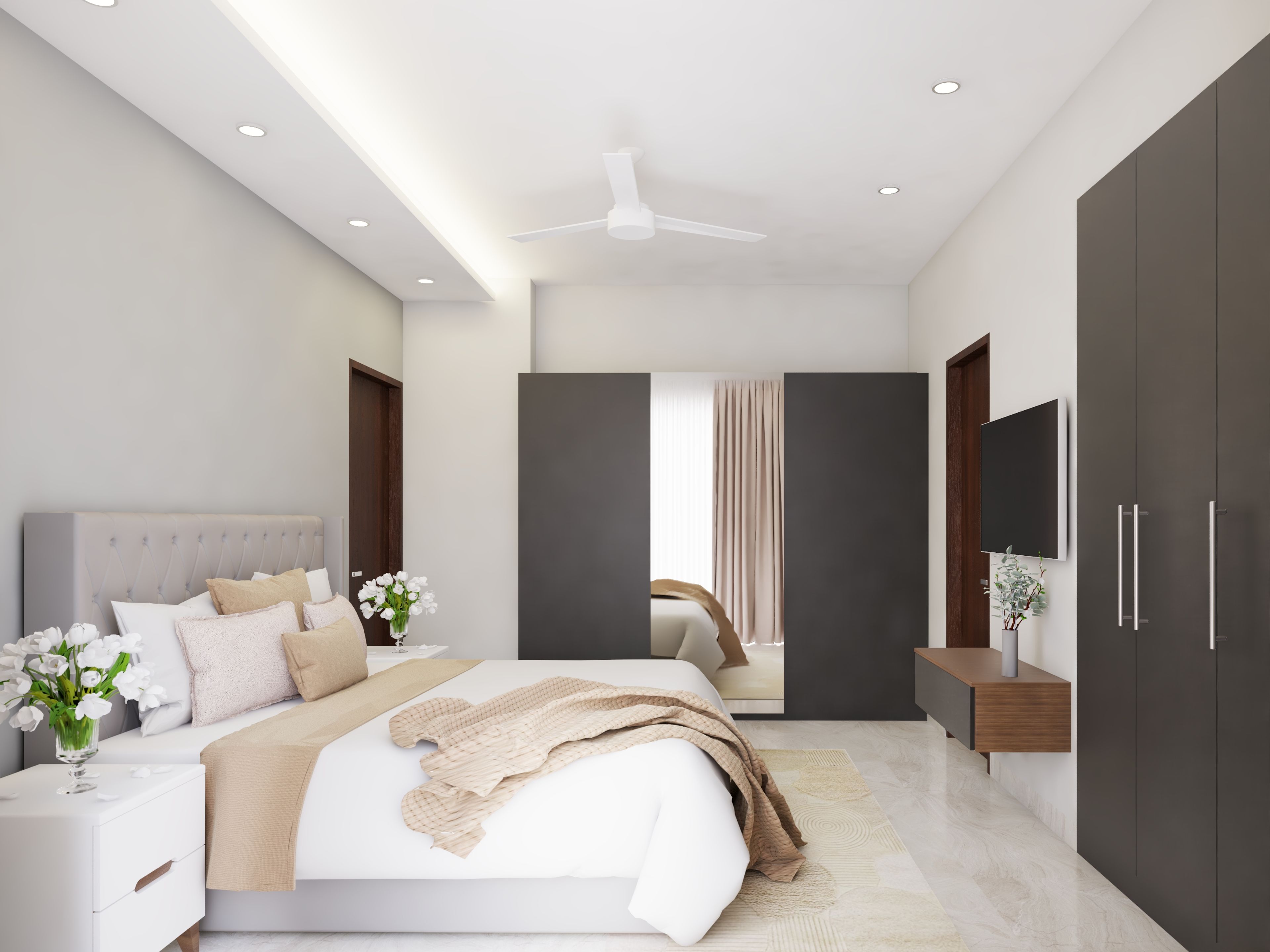 Modern Low Maintenance Monochromatic Guest Room Design - Livspace