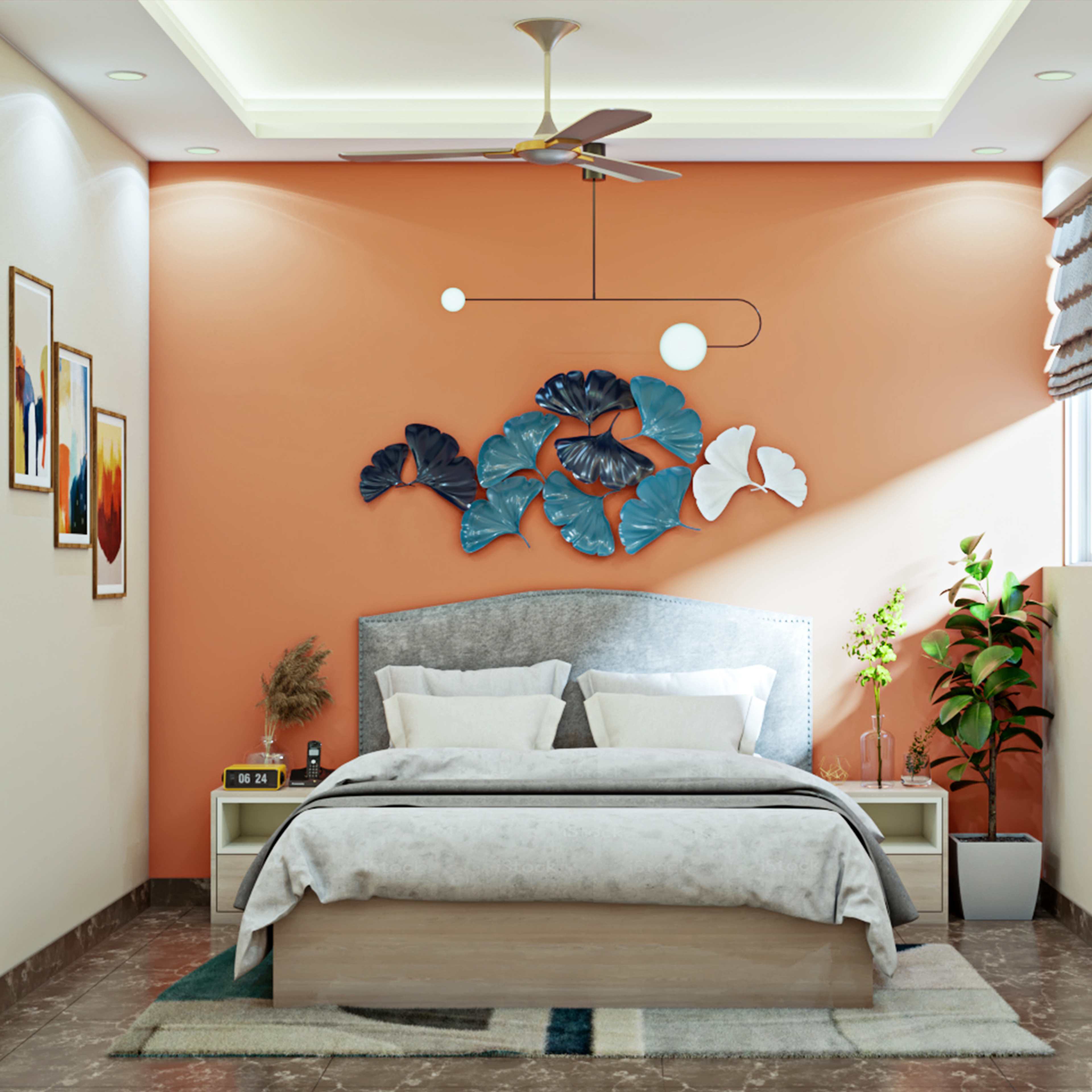 Orange Themed Modern Guest Bedroom Design Ideas