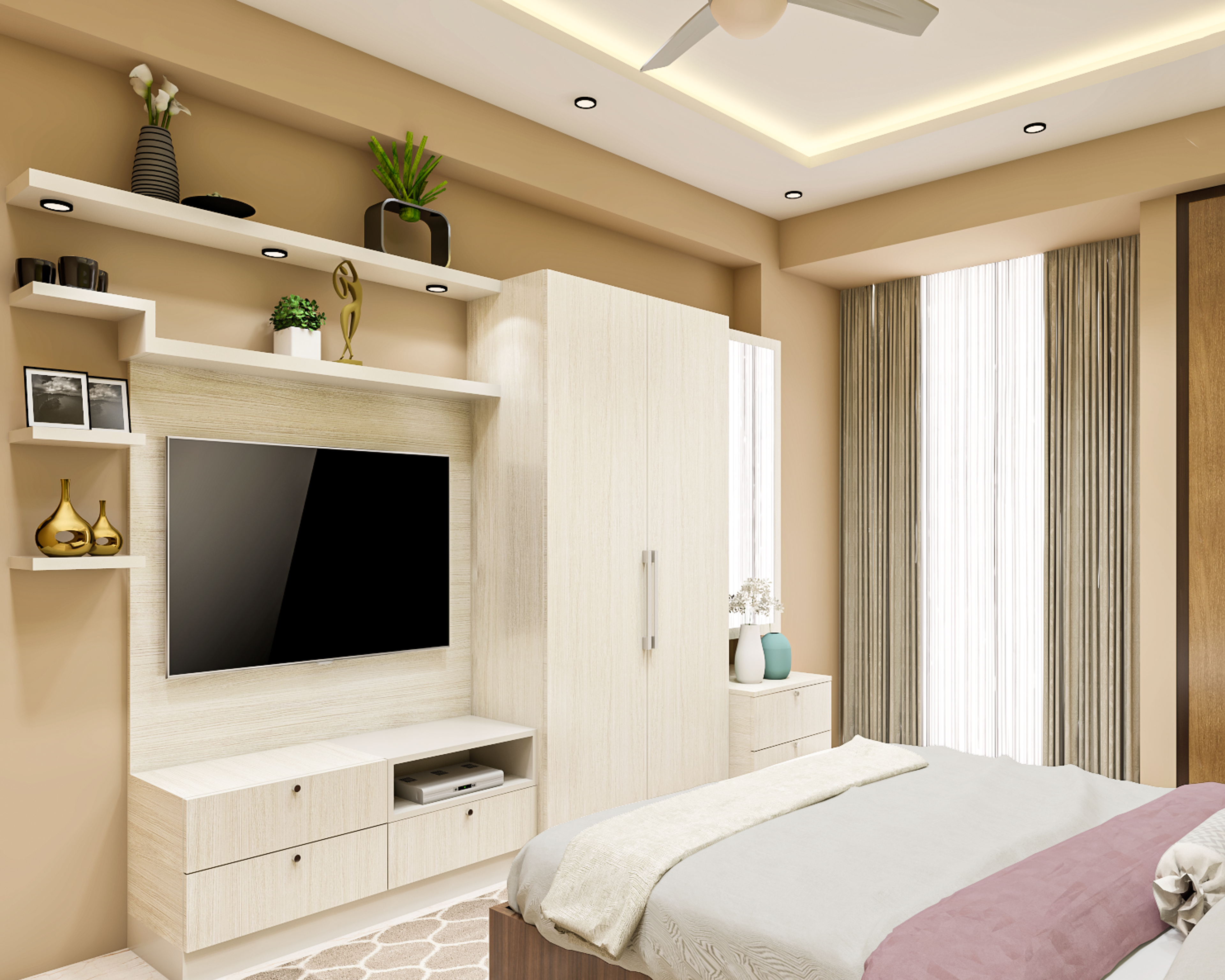 Easy To Maintain Green Themed Modern Guest Bedroom - Livspace