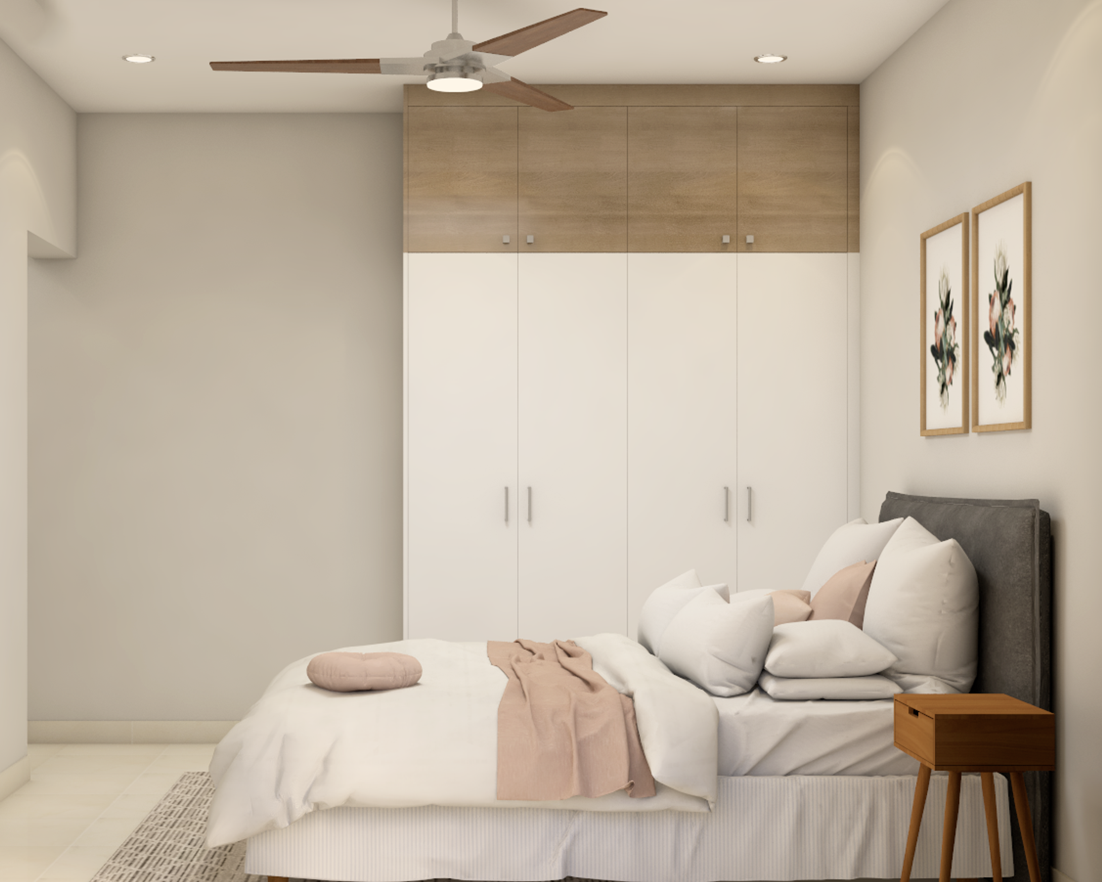 Earthy Toned Modern Compact Guest Bedroom Design - Livspace