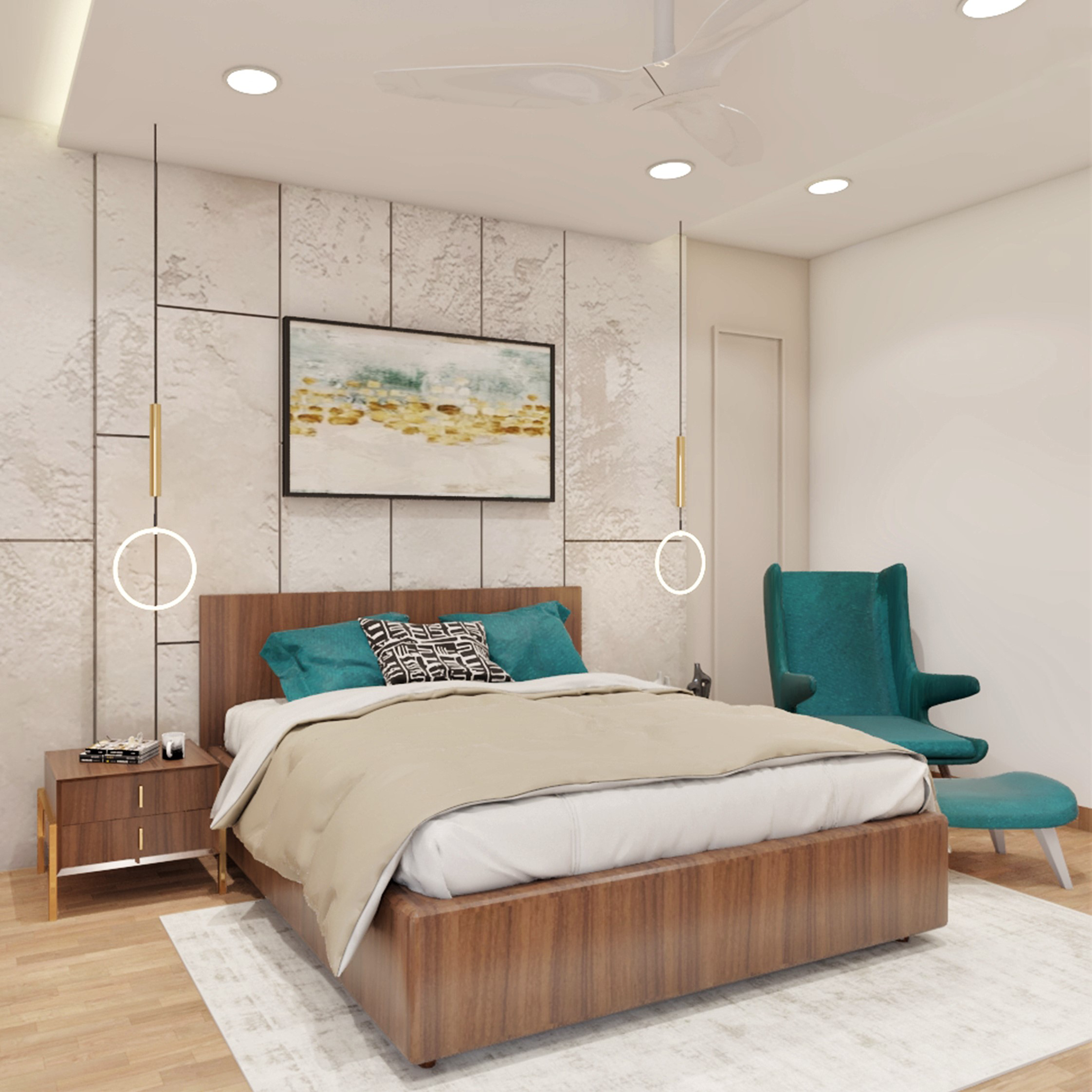 Contemporary Guest Room With Wooden Flooring