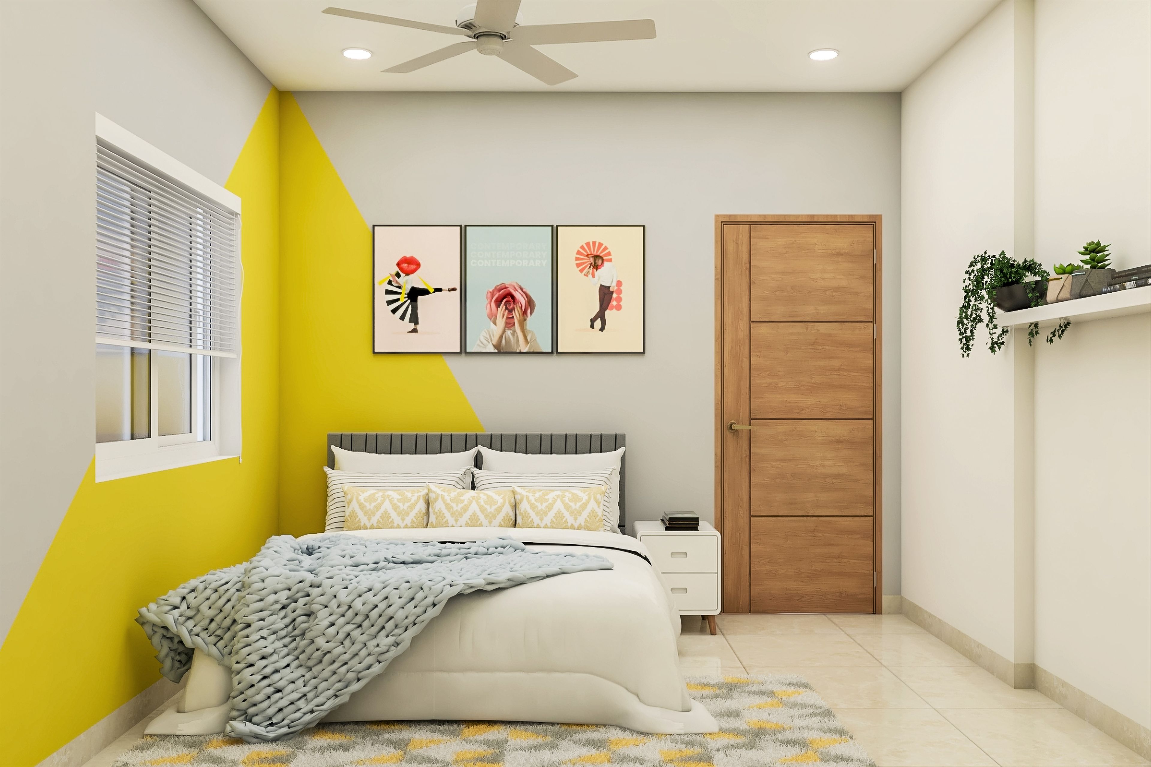 Modern Compact Guest Room Designed With Warm Yellow Interiors