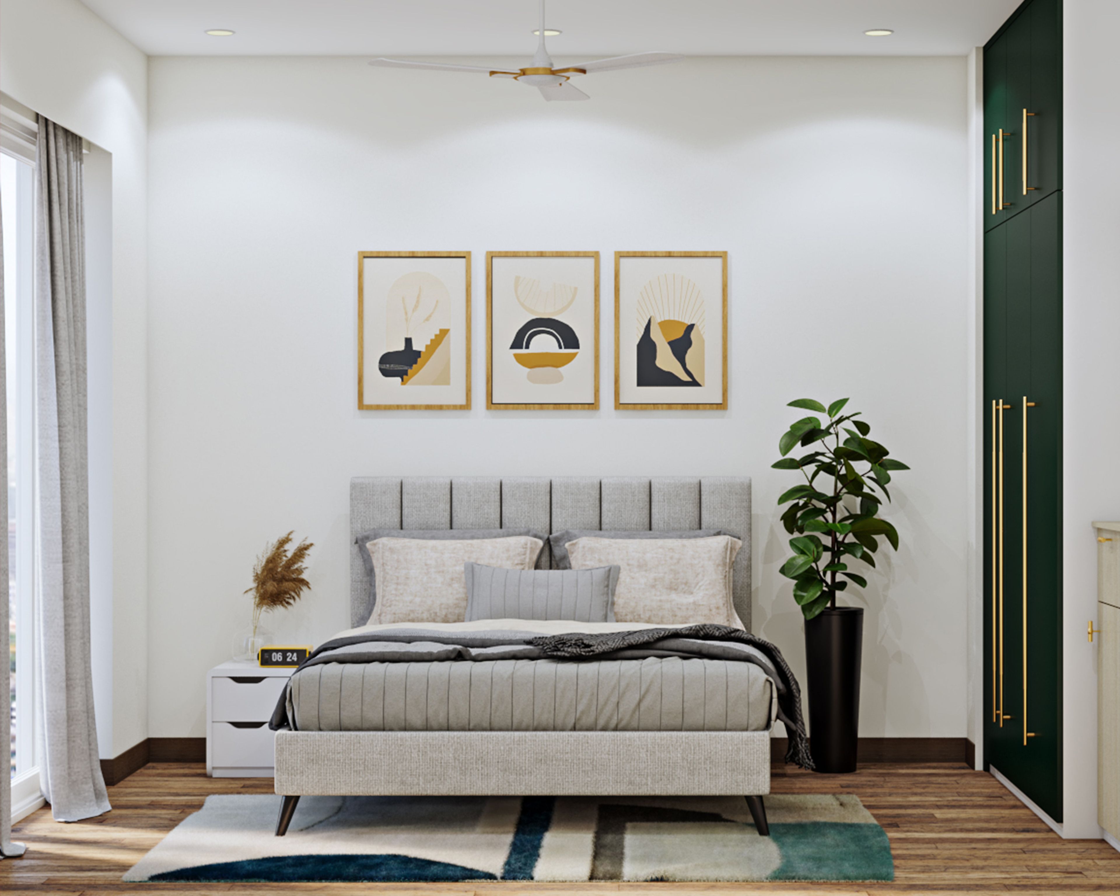 Airy Bedroom with Green Shades - Livspace