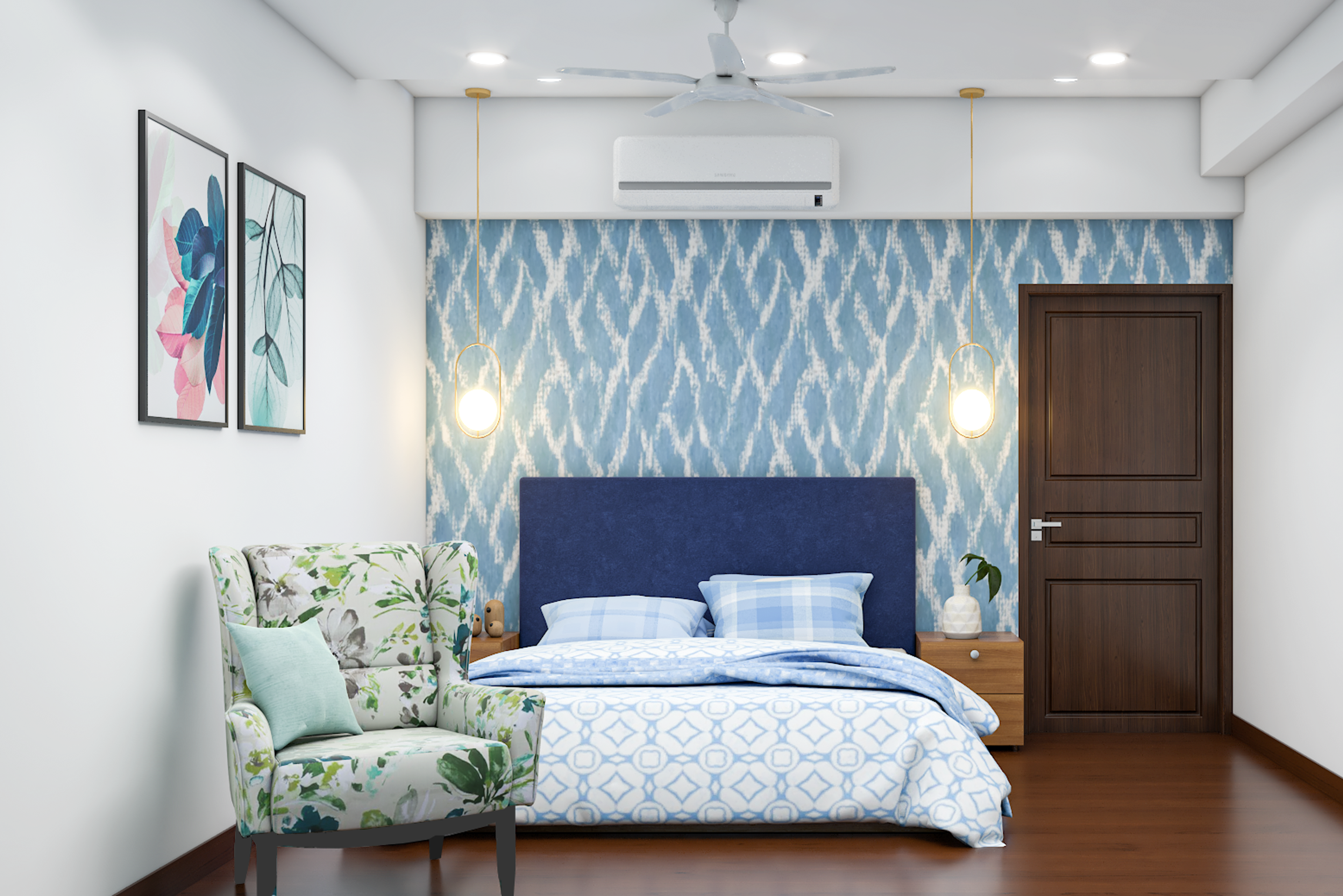 French-Styled Guest Bedroom with Floral Patterns